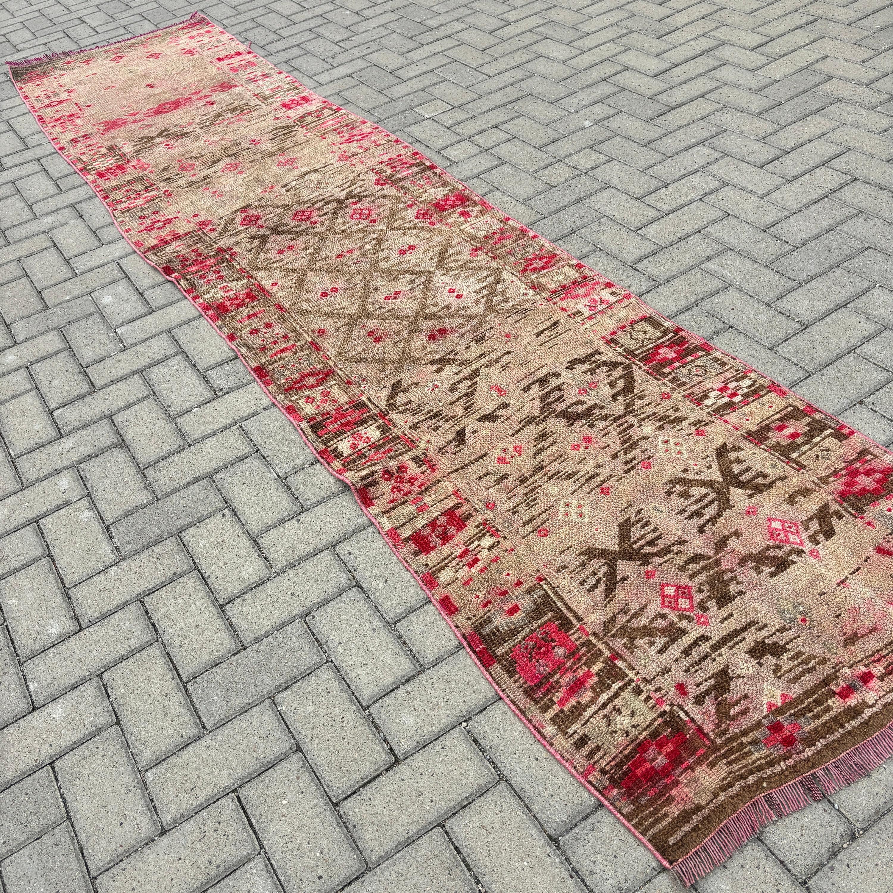 Oushak Halı, 2.6x11.8 ft Yolluk Halıları, Düz Dokuma Halılar, Uzun Yolluk Halısı, Vintage Halılar, Türk Halısı, Bej Boho Halısı, Koridor Halıları