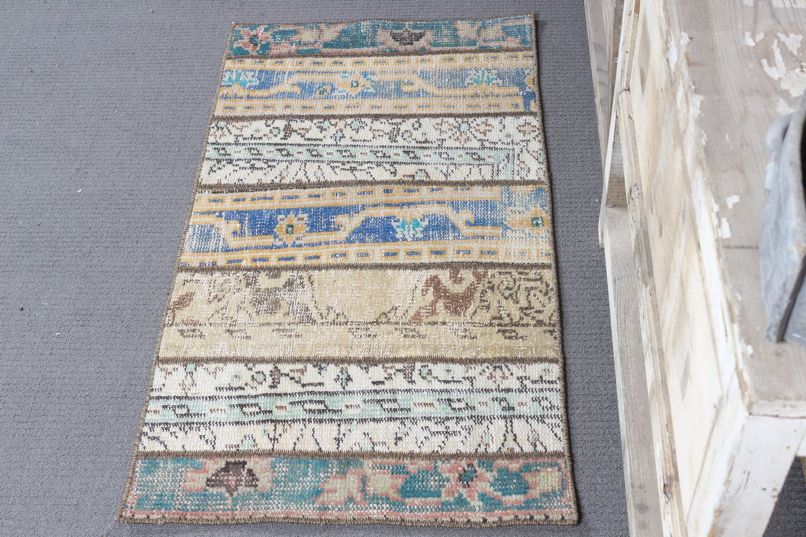 Distressed Rug, Kitchen Rug, Vintage Rug, Brown Oushak Rugs, Floor Rug, Turkish Rugs, Rugs for Bath, 1.9x3.5 ft Small Rug, Bedroom Rugs