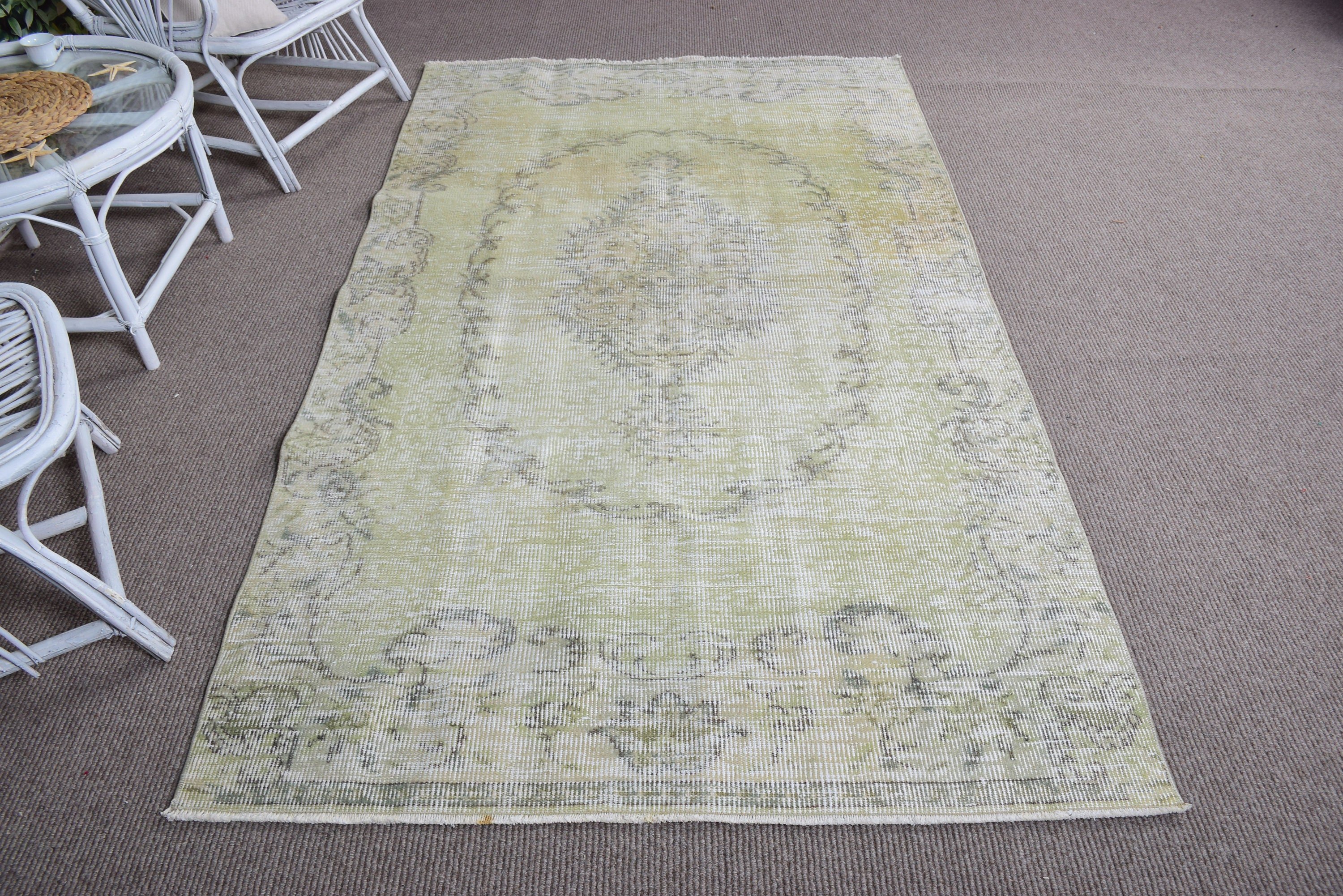 Antique Rugs, Luxury Rug, Green Boho Rugs, Floor Rugs, Vintage Rugs, Turkish Rug, 4.6x7.7 ft Area Rug, Geometric Rug, Oushak Area Rugs