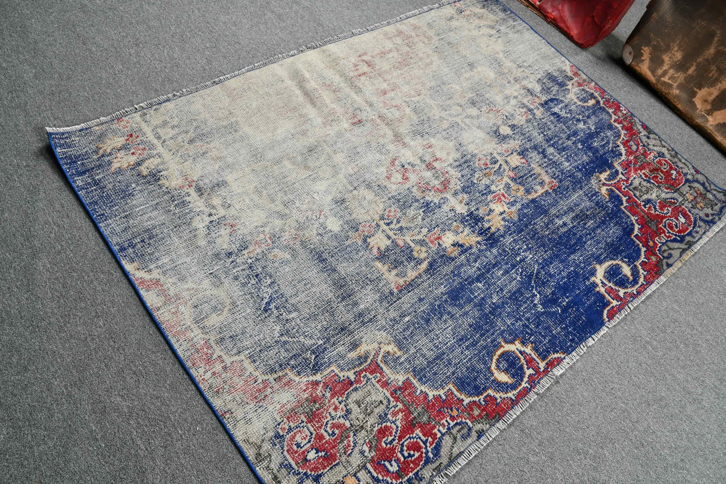 Blue Floor Rugs, Turkish Rugs, Vintage Rugs, Antique Rug, Bedroom Rug, Rugs for Nursery, Eclectic Rugs, 5.7x4.1 ft Accent Rug, Nursery Rug