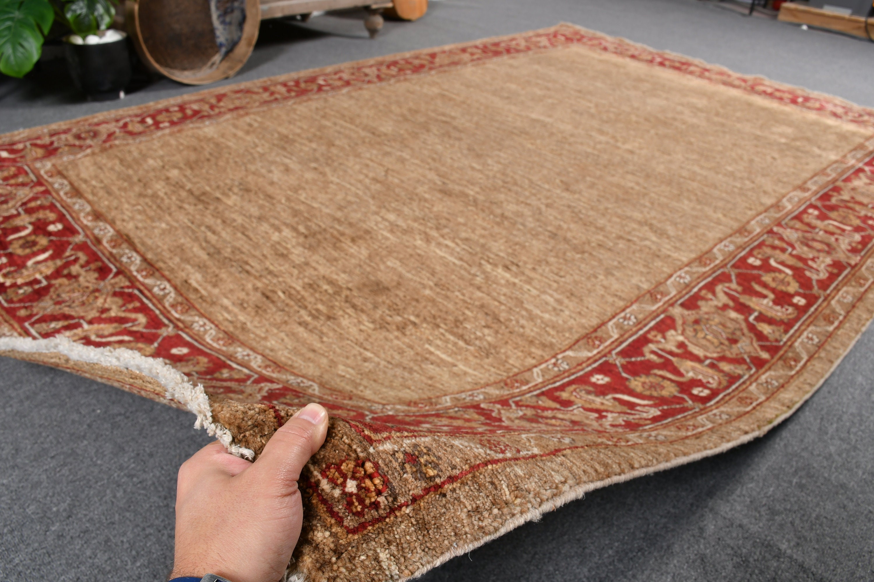 Oushak Halı, Yatak Odası Halısı, Türk Halıları, Kahverengi Antika Halı, 5.7x8.6 ft Büyük Halı, Salon Halısı, Salon Halıları, Vintage Halı, Oturma Odası Halıları