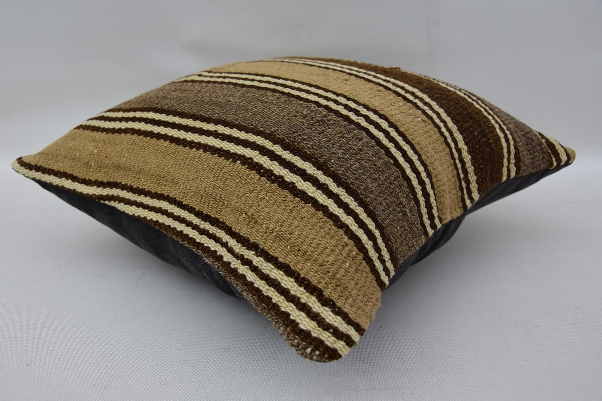 Handwoven Pillow Cover Pillow, Kilim Pillow Cover, Handmade Kilim Cushion, 14"x14" Brown Cushion Cover, Tribal Pillow Case, Vintage Pillow