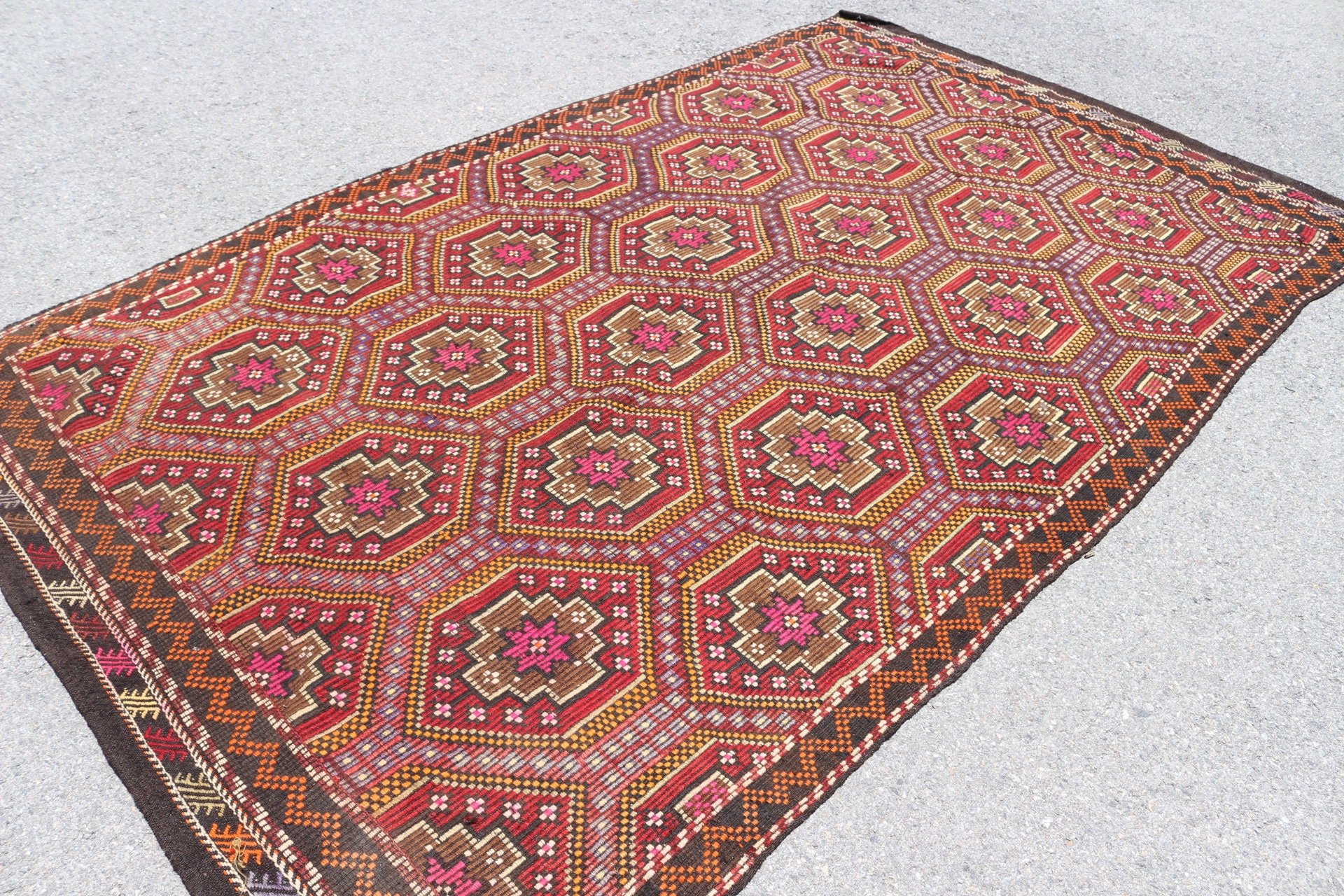 Retro Rug, Kitchen Rugs, 5.7x10.1 ft Large Rugs, Floor Rug, Salon Rugs, Kilim, Turkish Rugs, Brown Moroccan Rugs, Vintage Rug, Bedroom Rug