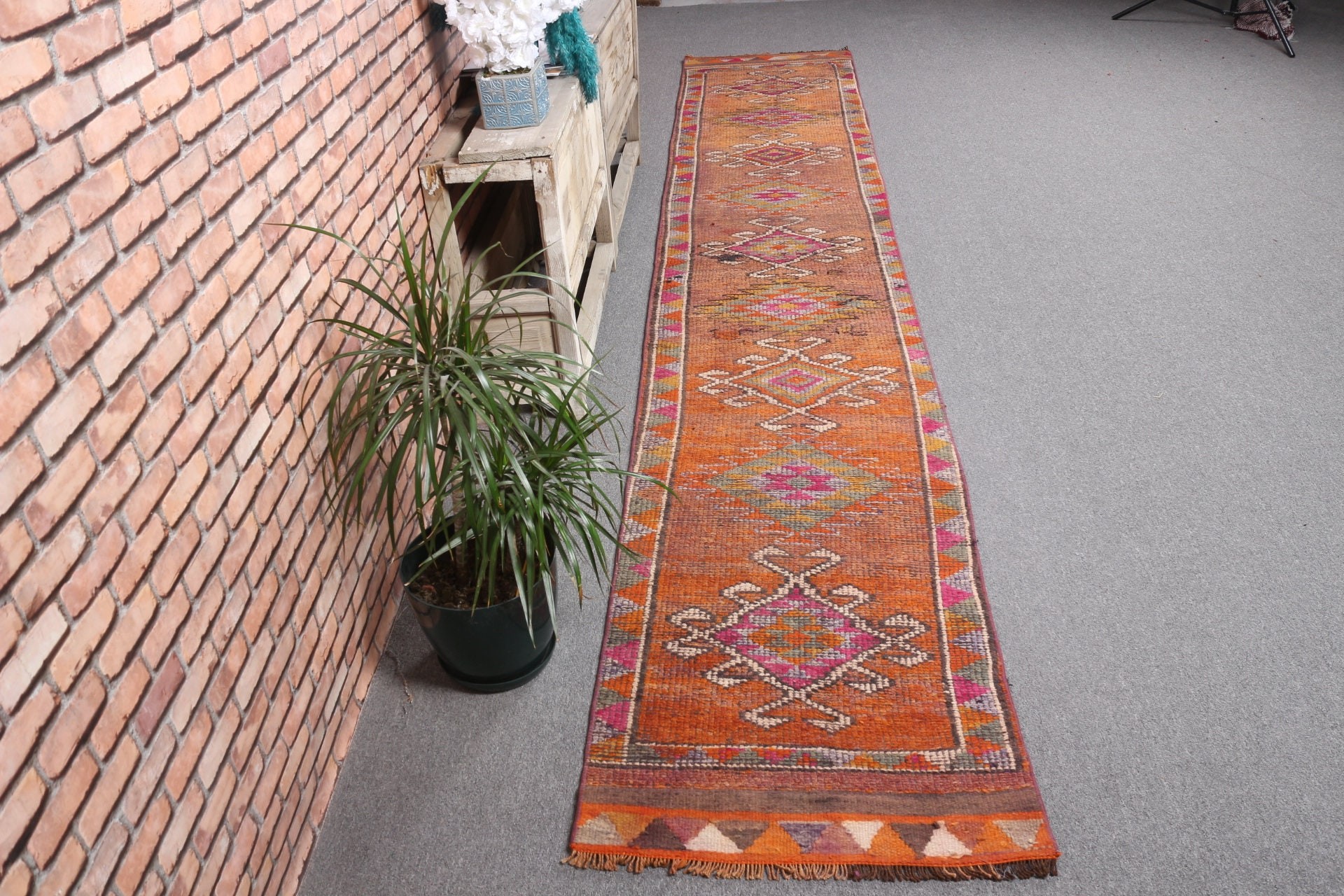 Turkish Rug, Rugs for Kitchen, Vintage Rug, Moroccan Rug, Kitchen Rug, Old Rug, 2.4x13.2 ft Runner Rug, Orange Anatolian Rug, Hallway Rugs