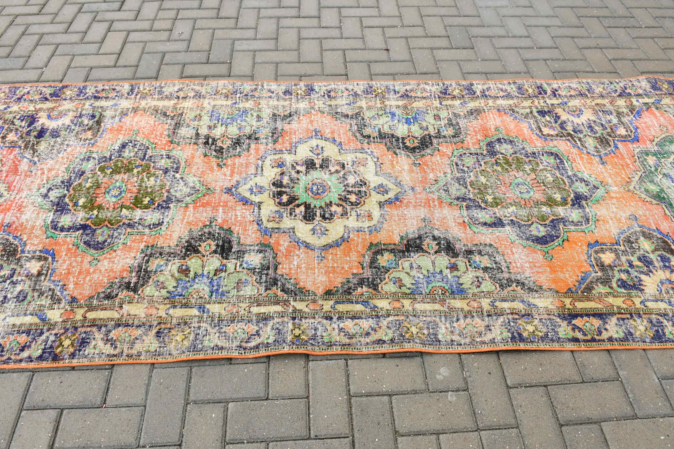 Kitchen Rug, Vintage Decor Rug, Cool Rug, Hallway Rug, Orange Anatolian Rugs, Oushak Rug, Vintage Rug, 4.2x12.1 ft Runner Rug, Turkish Rugs