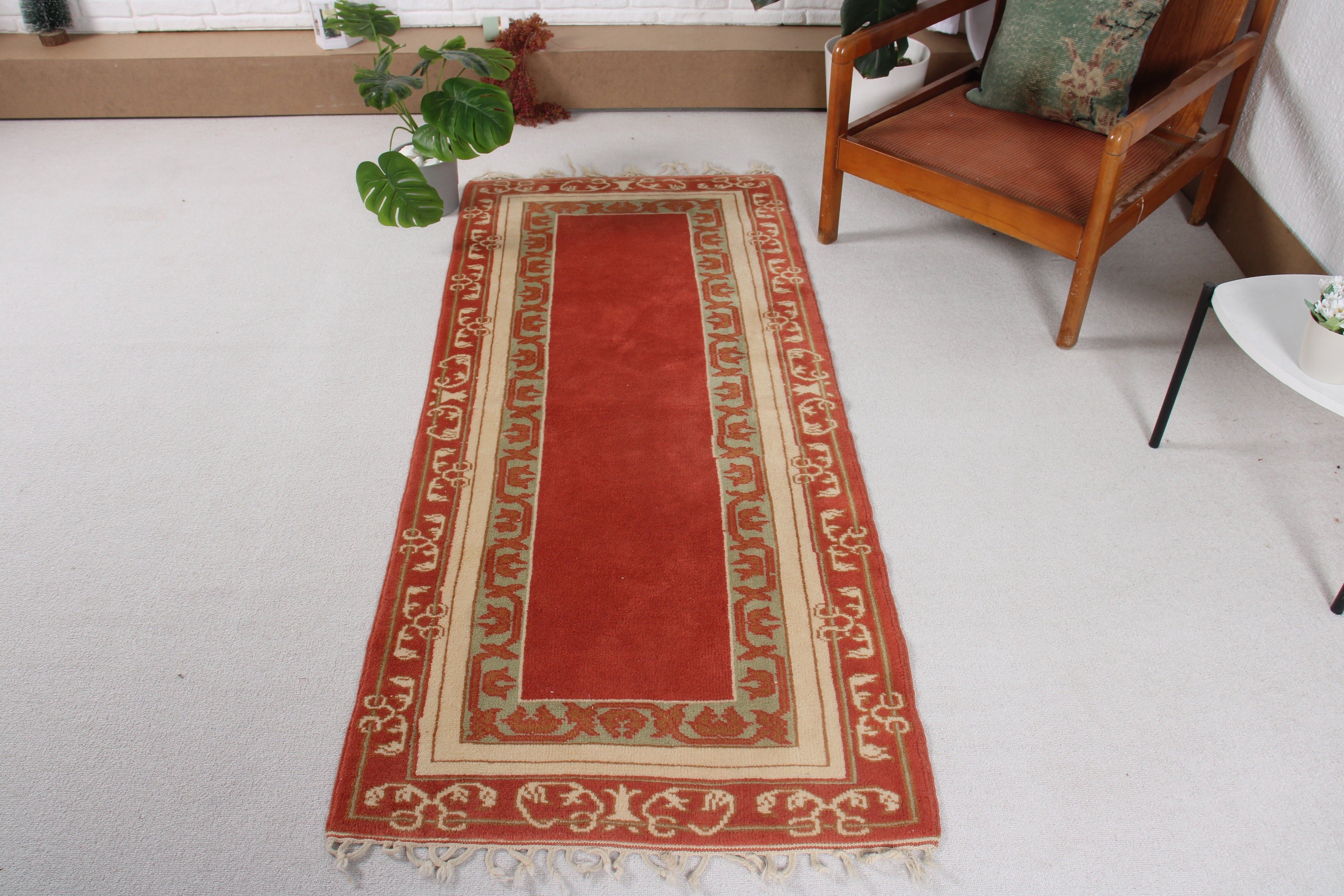 Türk Halıları, Boho Vurgulu Halı, El Dokuma Halılar, Organik Halı, Soğuk Halı, Giriş Halıları, 2,7x6,3 ft Aksan Halısı, Vintage Halılar, Kırmızı Yün Halı