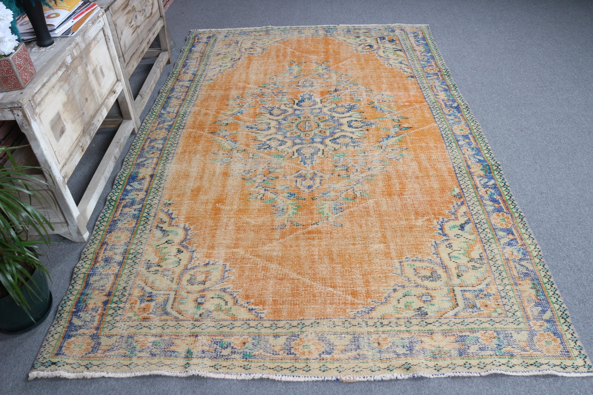 Rugs for Salon, Vintage Rug, Salon Rug, Floor Rugs, Turkish Rugs, Living Room Rug, Kitchen Rug, Orange Oriental Rug, 5.6x8.6 ft Large Rugs