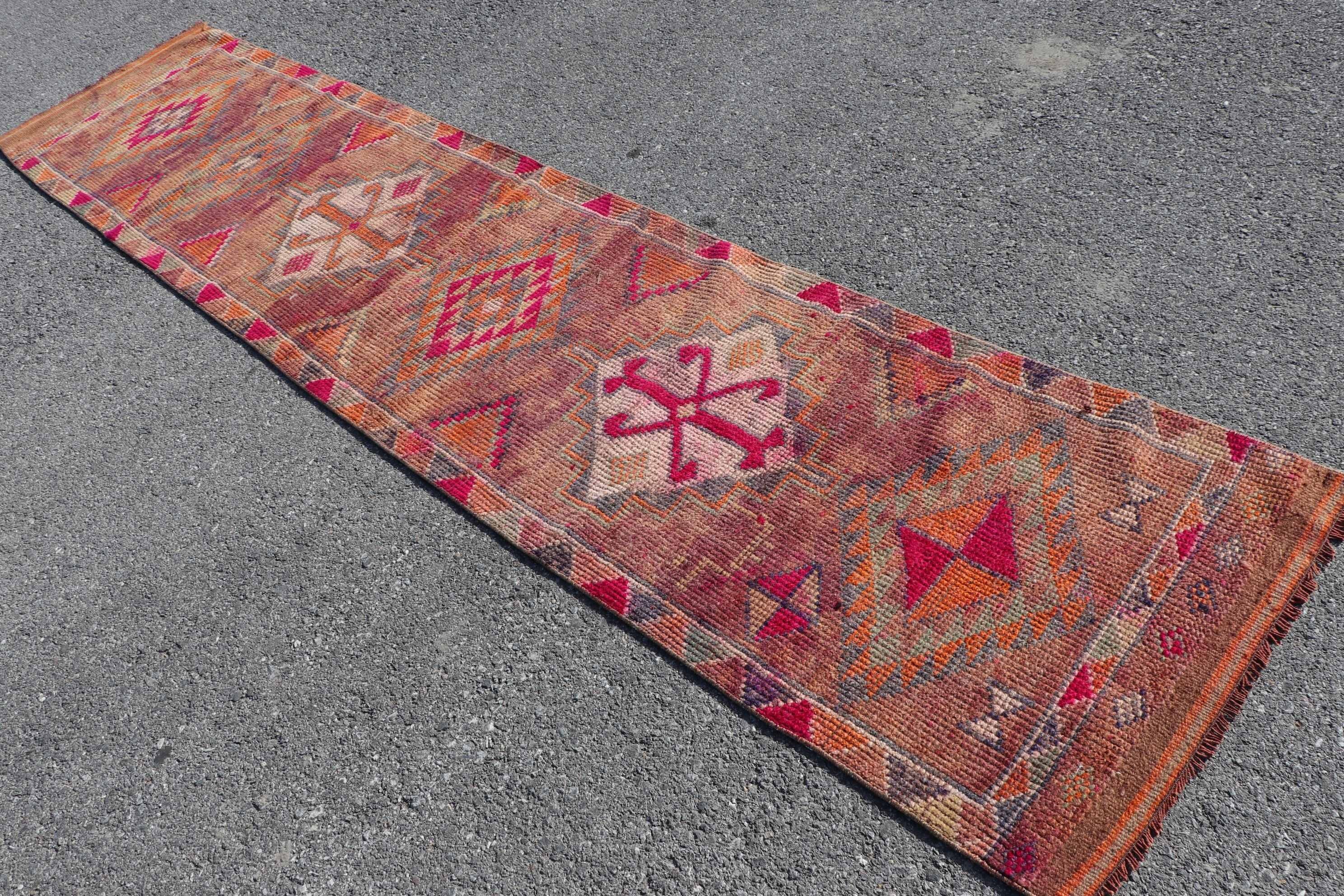 Rugs for Corridor, Hallway Rug, Floor Rugs, Vintage Rug, Stair Rug, Antique Rugs, 2.4x11.4 ft Runner Rugs, Turkish Rug, Pink Moroccan Rug