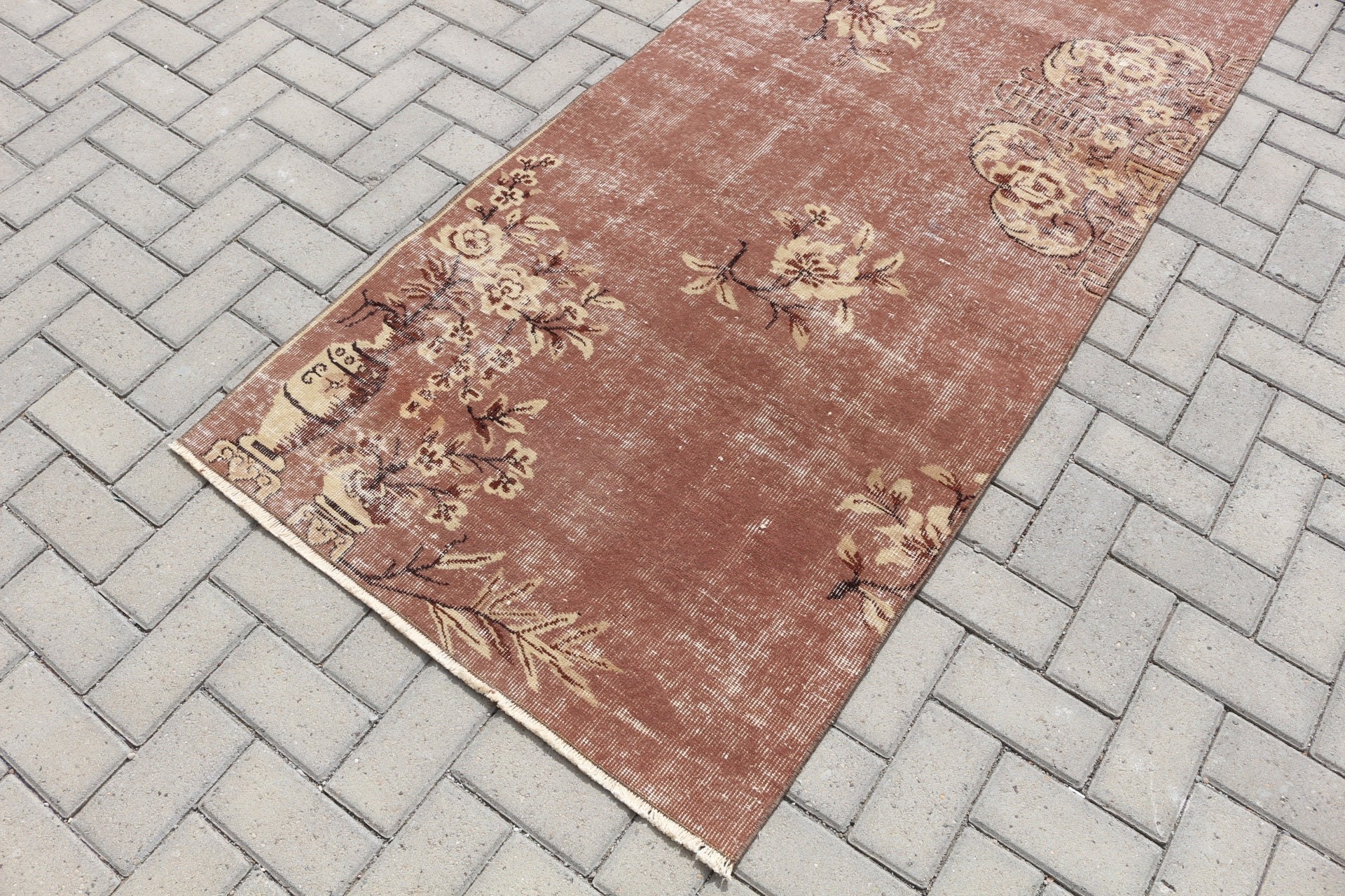 Ev Dekor Halısı, Kahverengi Soğuk Halı, Türk Halısı, 3x9.6 ft Runner Halısı, Merdiven Halısı, Türkiye Halıları, Runner Halıları, Vintage Halı