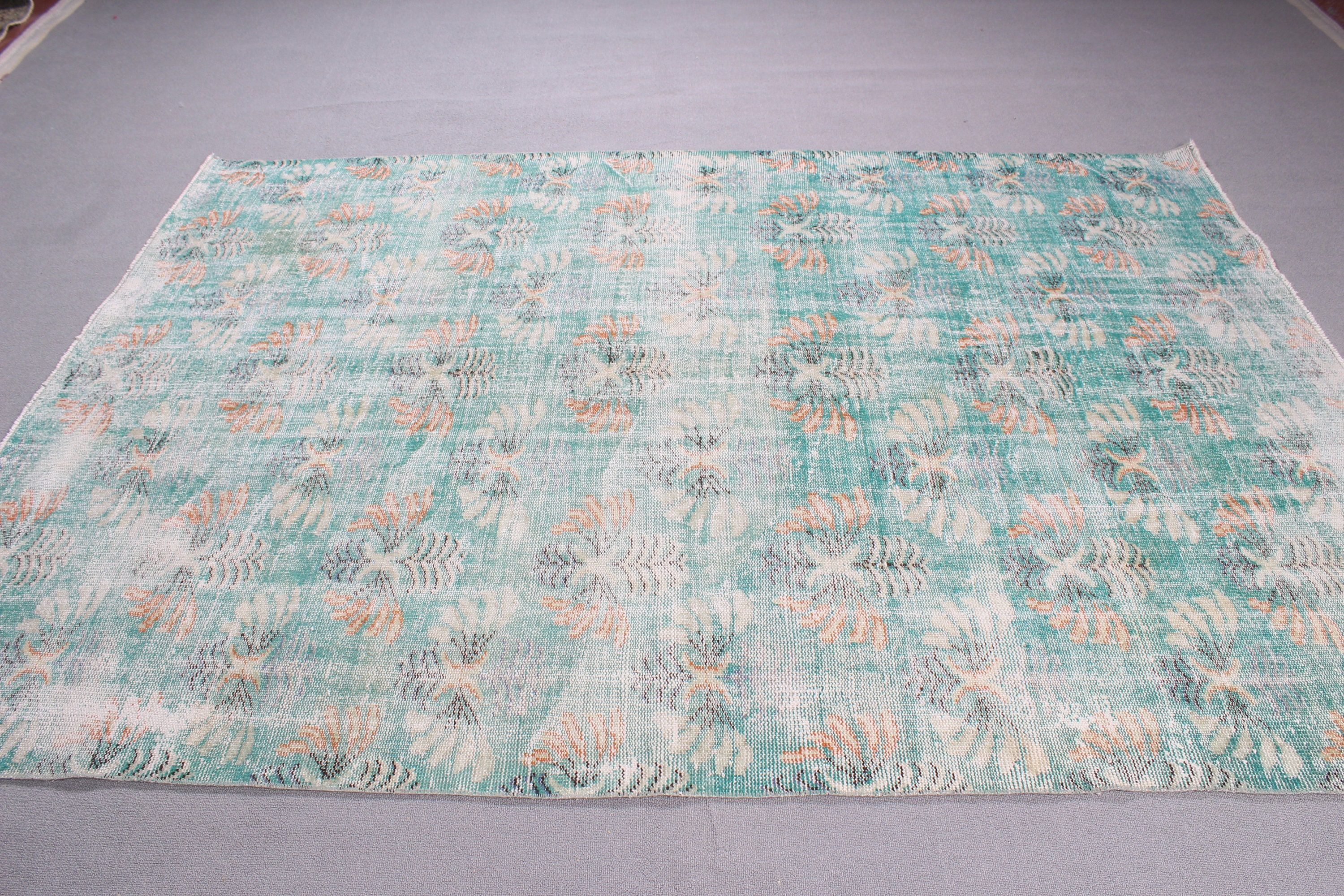 Vintage Rug, Oushak Rugs, Large Boho Rugs, Living Room Rug, Modern Rugs, 5.8x8.4 ft Large Rugs, Luxury Rug, Turkish Rug, Green Wool Rugs