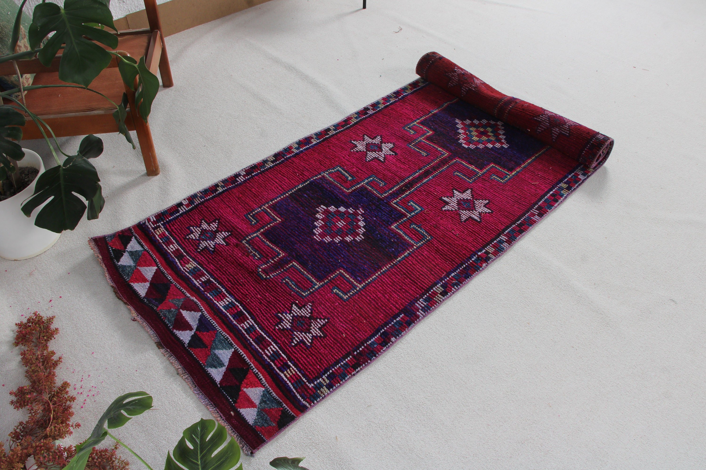 Yer Halıları, Oryantal Halılar, Harika Halılar, Mor Oushak Halı, 3x9,3 ft Runner Halı, Vintage Runner Halılar, Mutfak Halıları, Vintage Halı, Türk Halıları