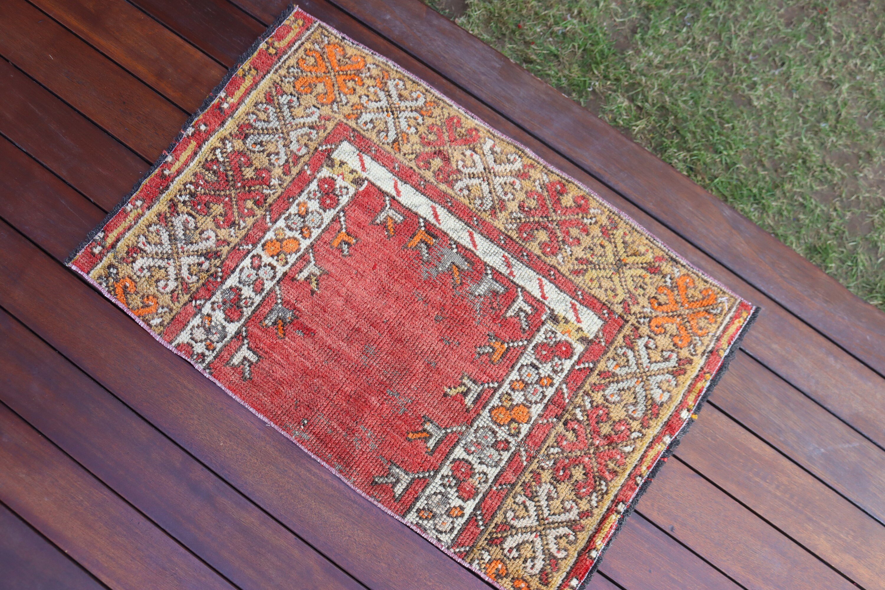 Türk Halıları, Küçük Vintage Halı, Boho Halıları, Oushak Halıları, Vintage Halıları, Araba Paspas Halısı, Düz Dokuma Halı, Kırmızı 1.7x2.6 ft Küçük Halı