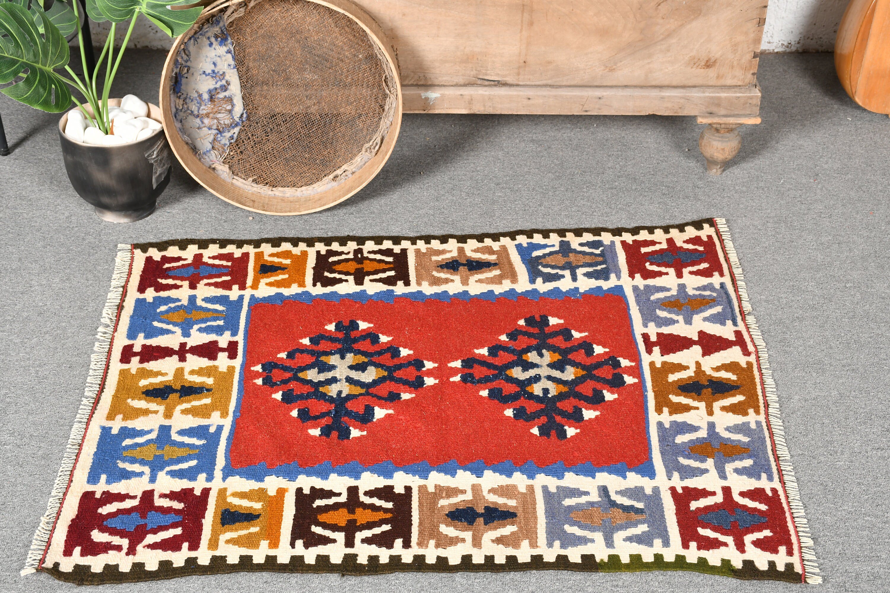 Giriş Halıları, Vintage Halı, Yer Halıları, Oryantal Halı, Yatak Odası Halısı, Türk Halısı, Aztek Halısı, Kilim, 2,5x3,2 ft Küçük Halı, Kırmızı Ev Dekor Halısı