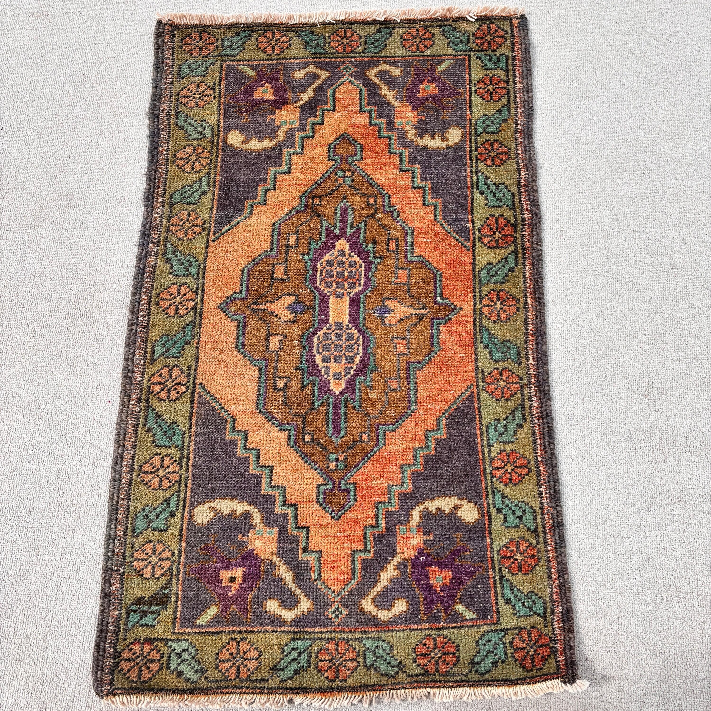 Antika Halı, Mutfak Halısı, 2x3,3 ft Küçük Halı, Türk Halıları, Yatak Odası Halısı, Vintage Halılar, Turuncu Modern Halı, Mutfak Halıları, Yer Halıları