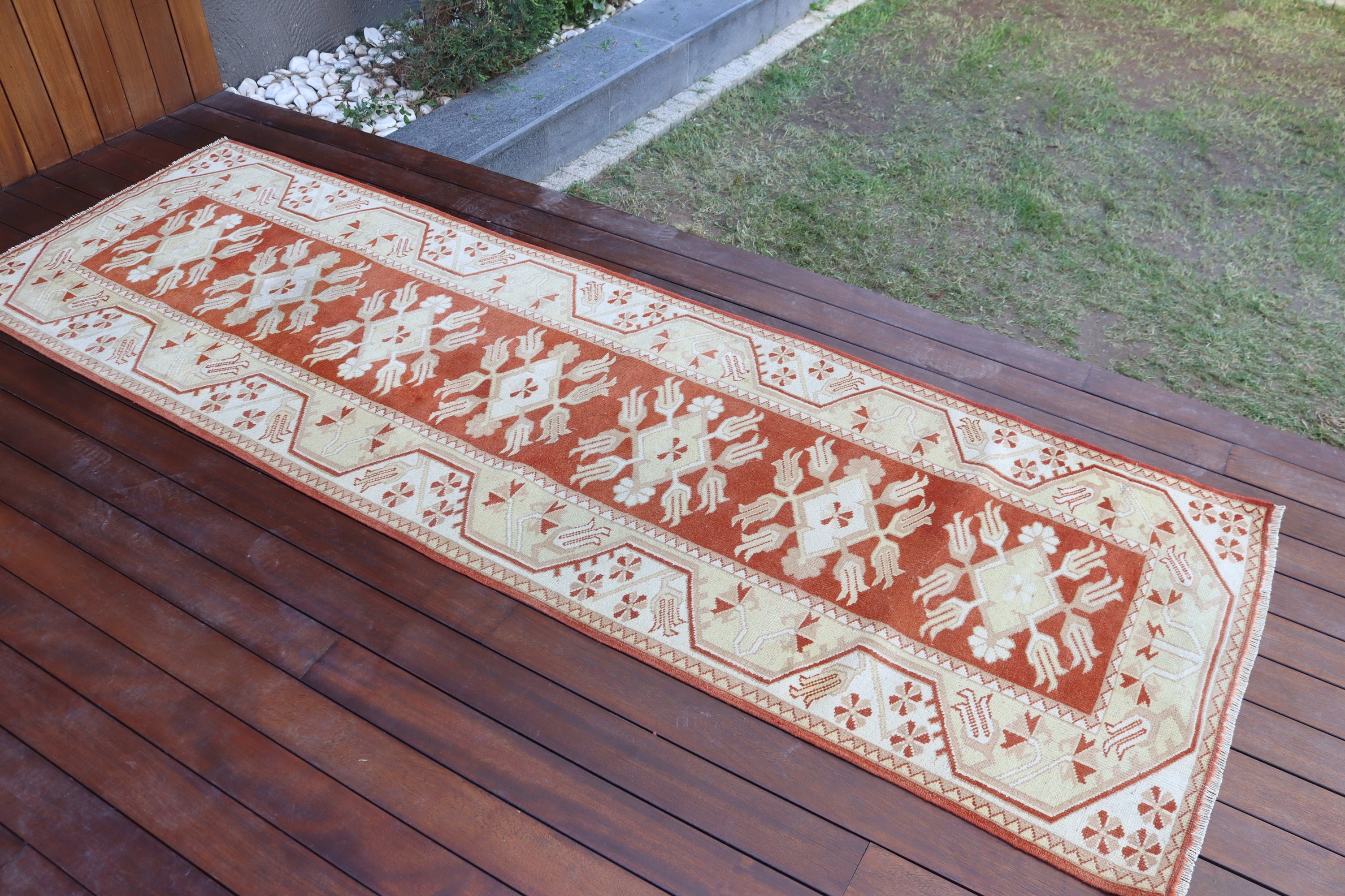 Hallway Rug, Orange Cool Rug, Turkish Rugs, Geometric Rugs, Vintage Rugs, 2.6x8.2 ft Runner Rug, Beni Ourain Runner Rug, Oushak Rug