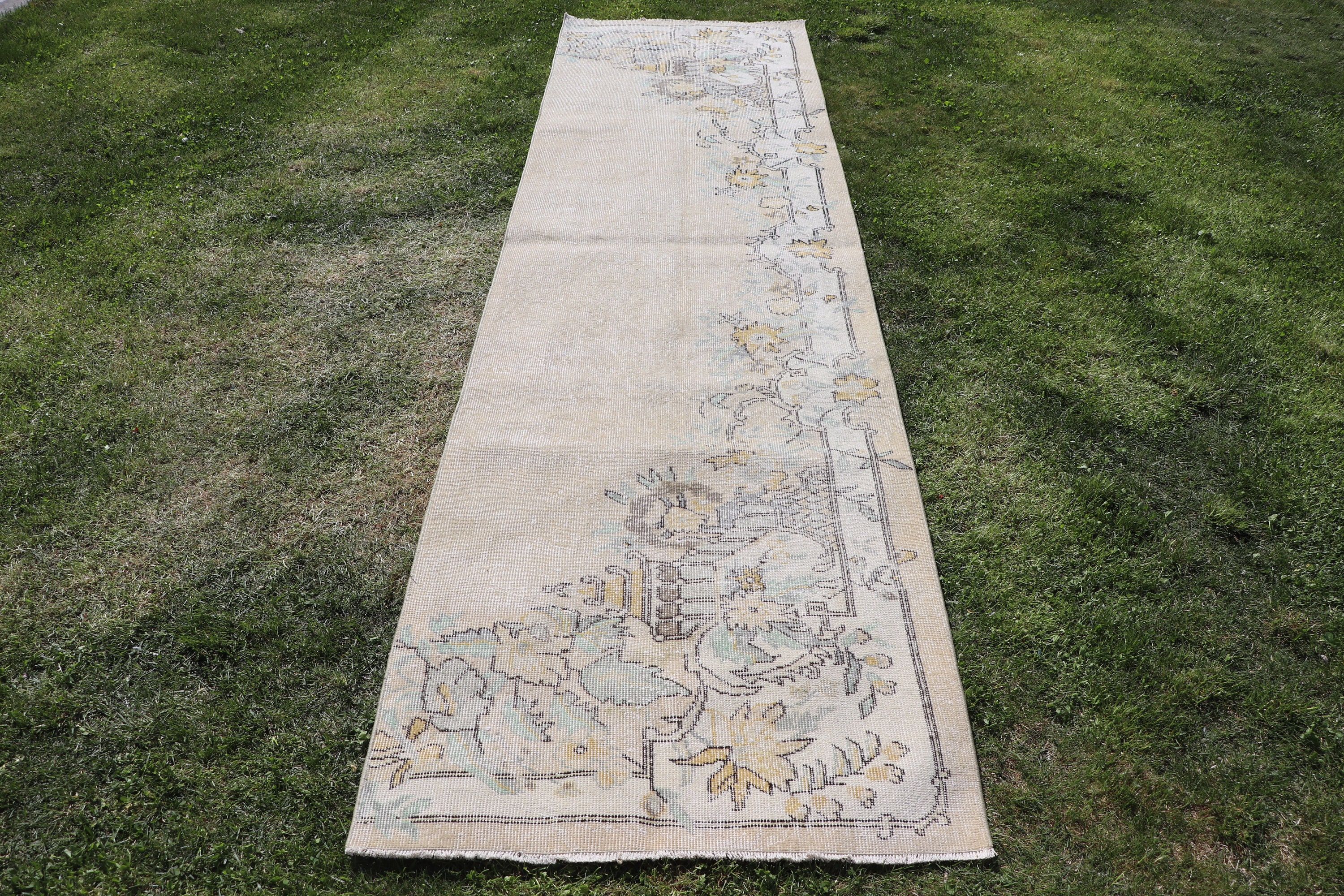 Türk Halıları, Lüks Halılar, Boho Halı, Bej Antika Halılar, 2.8x10.6 ft Runner Halıları, Merdiven Halıları, Vintage Halılar, Oushak Halı, Vintage Runner Halı