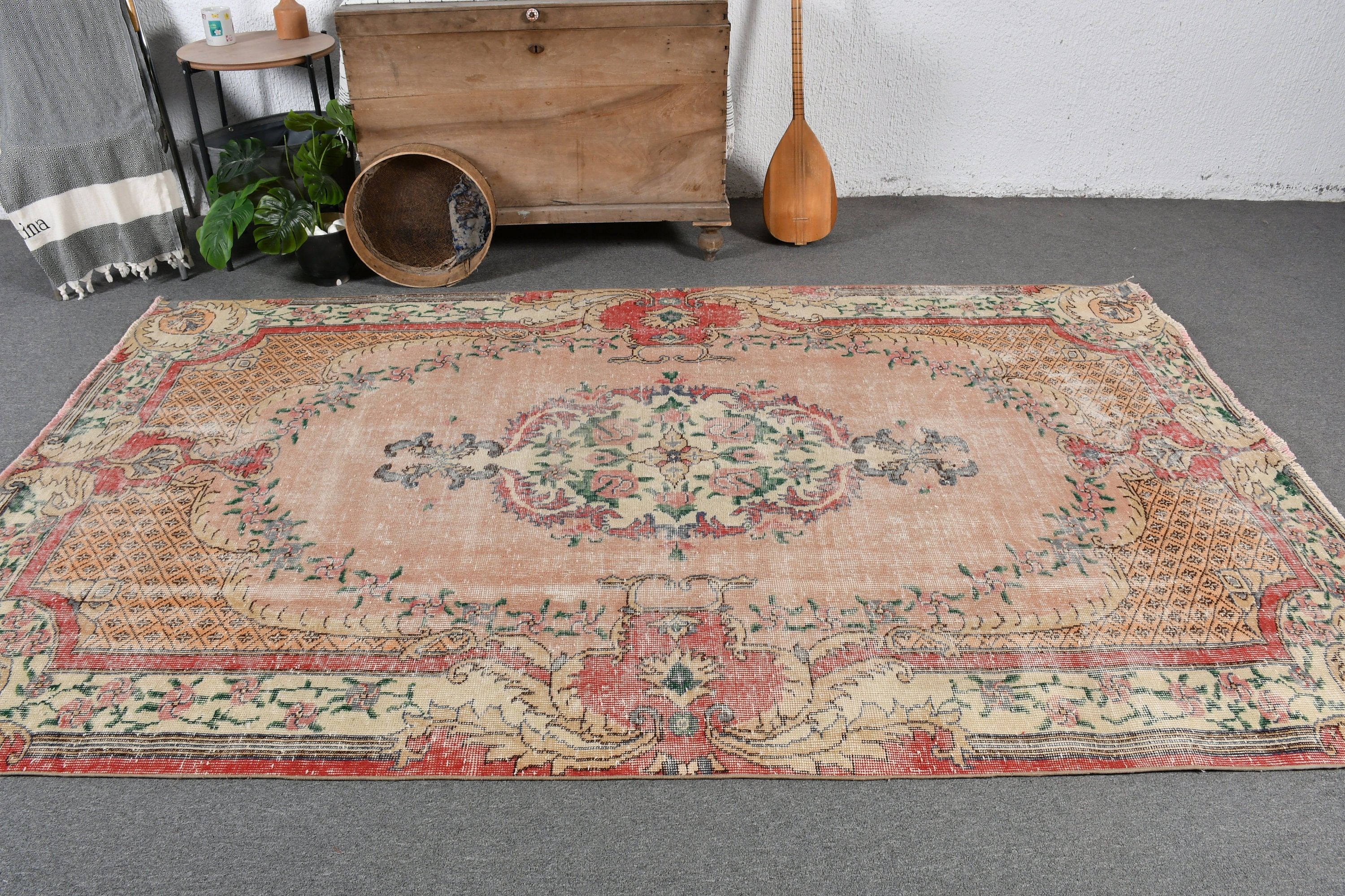 Dining Room Rug, Turkish Rug, 5.5x9.1 ft Large Rug, Antique Rug, Pink Oushak Rug, Vintage Rugs, Moroccan Rug, Decorative Rug, Salon Rug