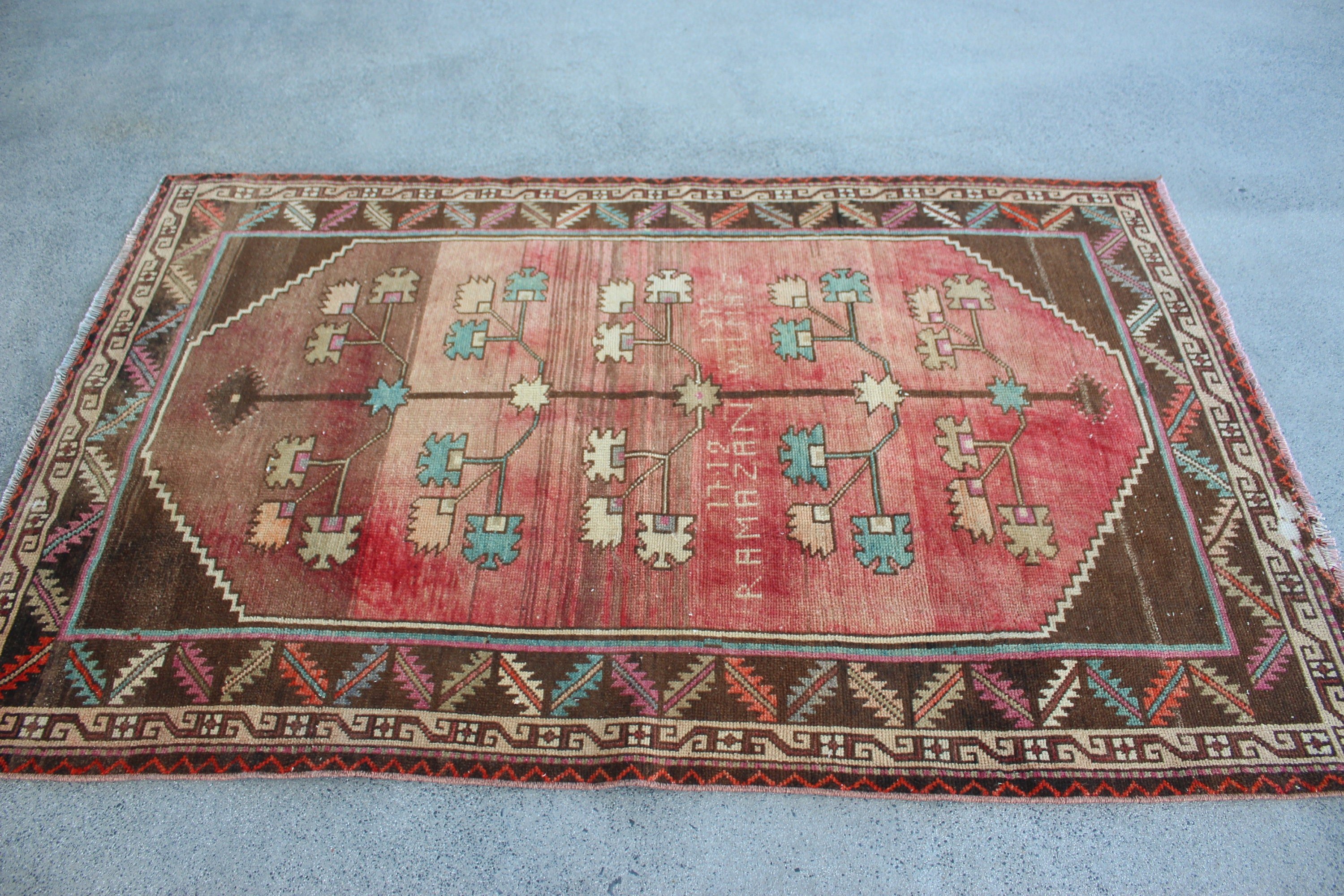 Nursery Rugs, Red  4x6.4 ft Area Rug, Cool Rug, Vintage Rugs, Rugs for Kitchen, Turkish Rugs, Bedroom Rug, Kitchen Rugs