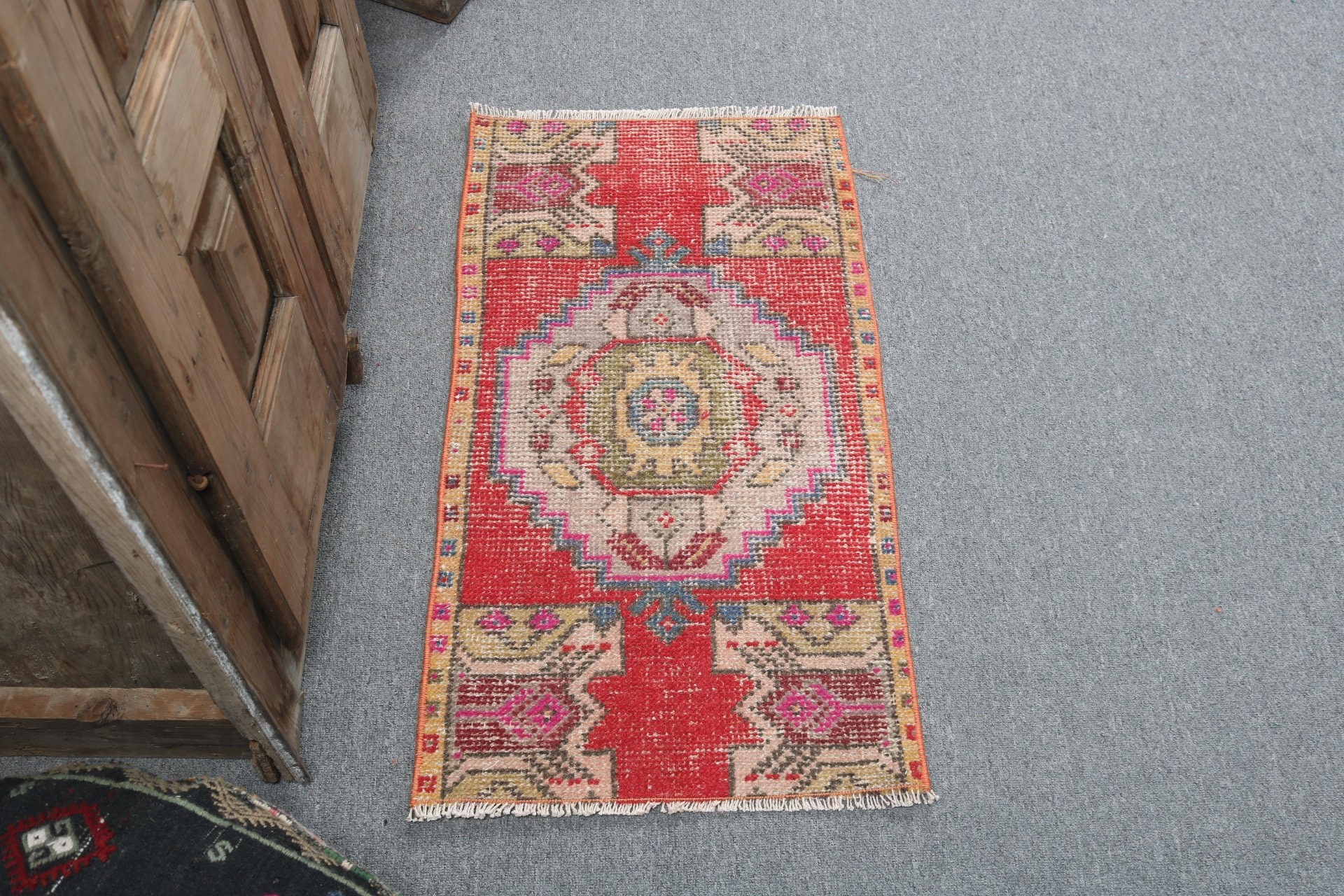 Vintage Rugs, Home Decor Rugs, Turkish Rug, Oushak Rugs, 1.5x2.8 ft Small Rugs, Bathroom Rug, Red Antique Rugs, Small Vintage Rugs