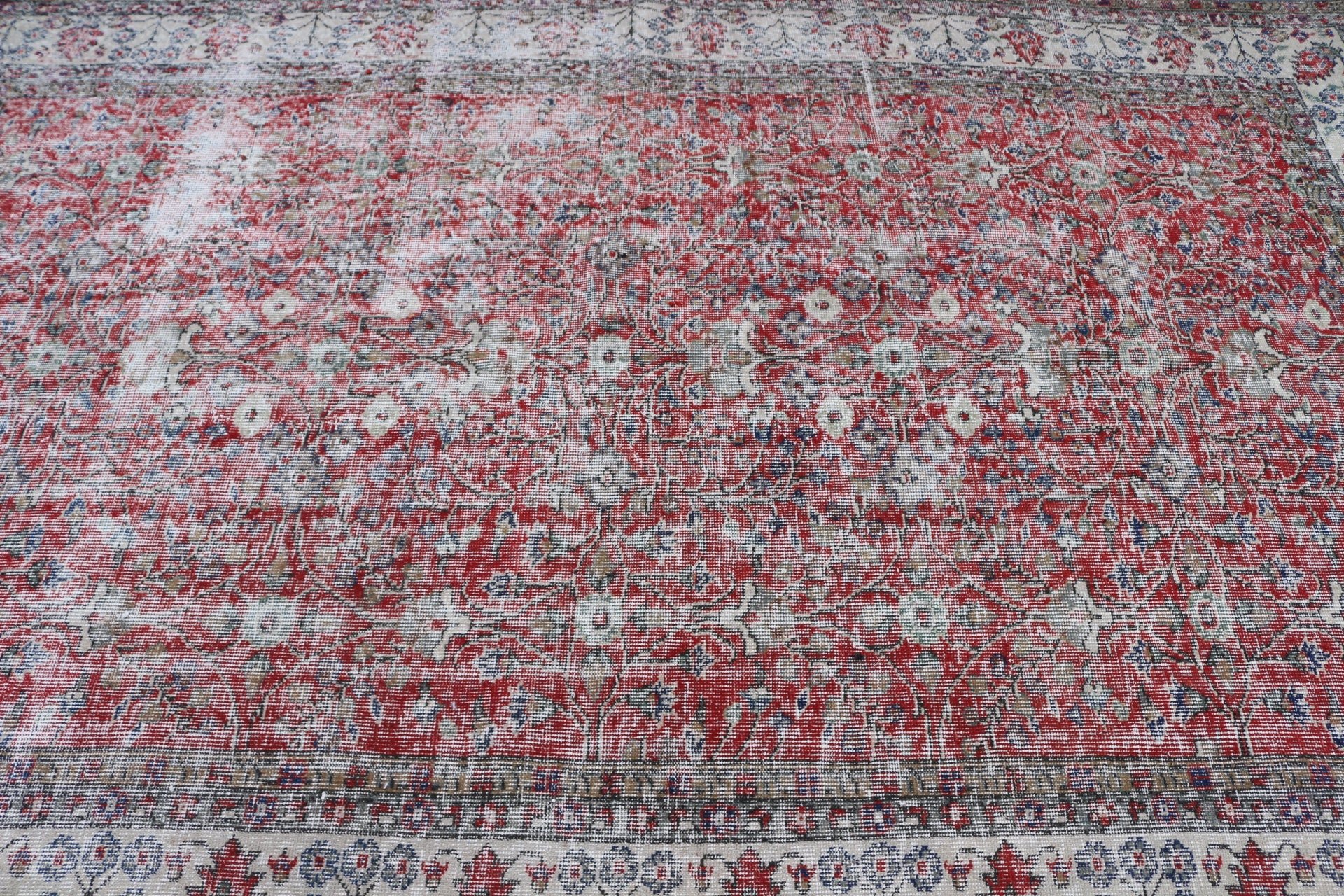 Salon Halısı, Ev Dekor Halıları, Türk Halıları, Kırmızı 5.8x9.2 ft Büyük Halı, Oturma Odası Halıları, Mutfak Halısı, Vintage Halı, El Yapımı Halılar