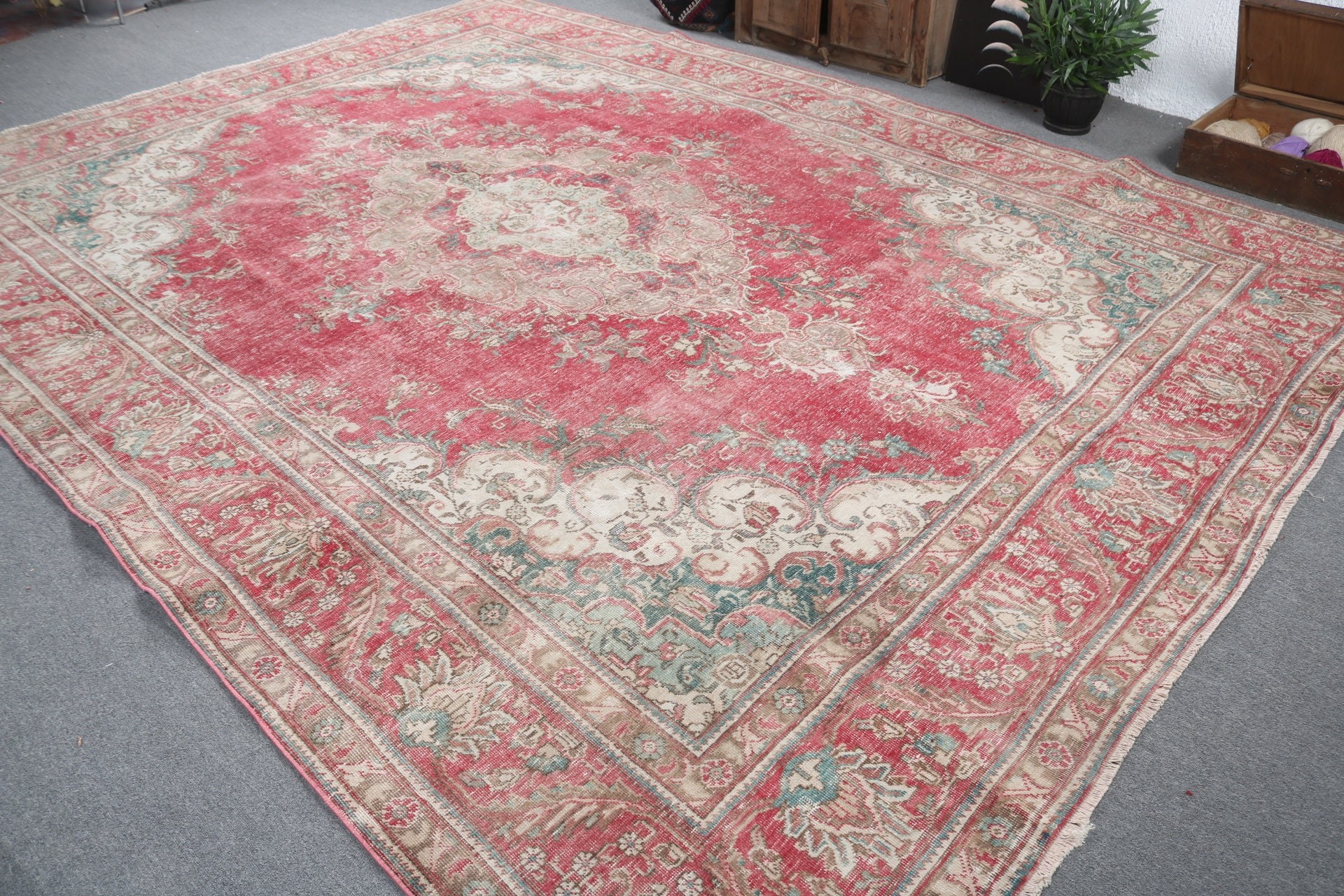 El Dokuma Halı, Kırmızı Yatak Odası Halısı, Türk Halısı, 9.4x13.2 ft Büyük Boy Halılar, Salon Halısı, Salon Halısı, Vintage Dekor Halısı, Boho Halıları, Vintage Halılar