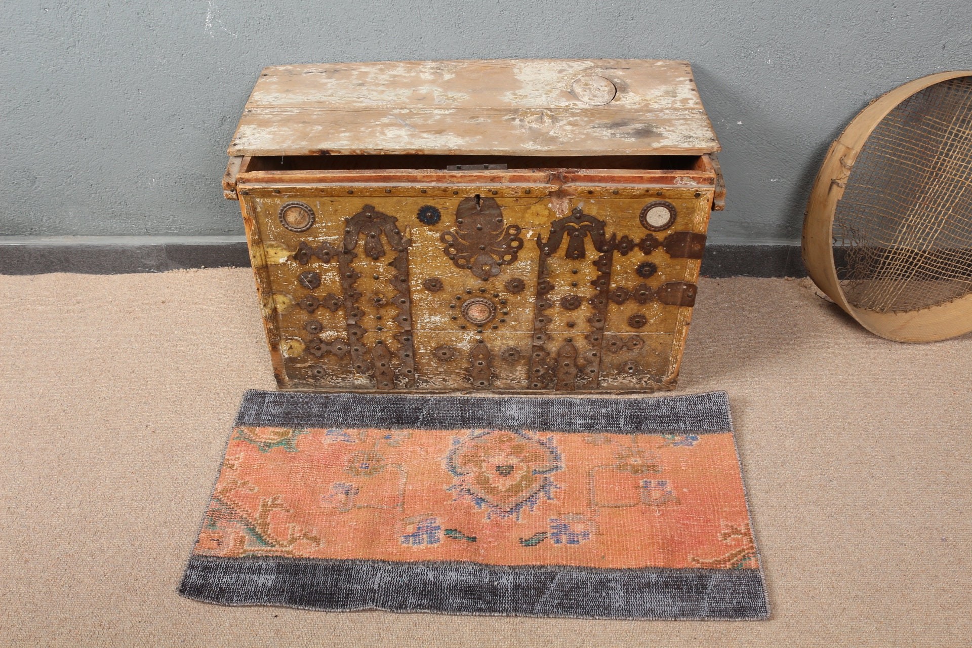 Orange Anatolian Rug, 1.6x3.1 ft Small Rug, Bathroom Rug, Vintage Rugs, Art Rugs, Nursery Rug, Oriental Rug, Turkish Rug