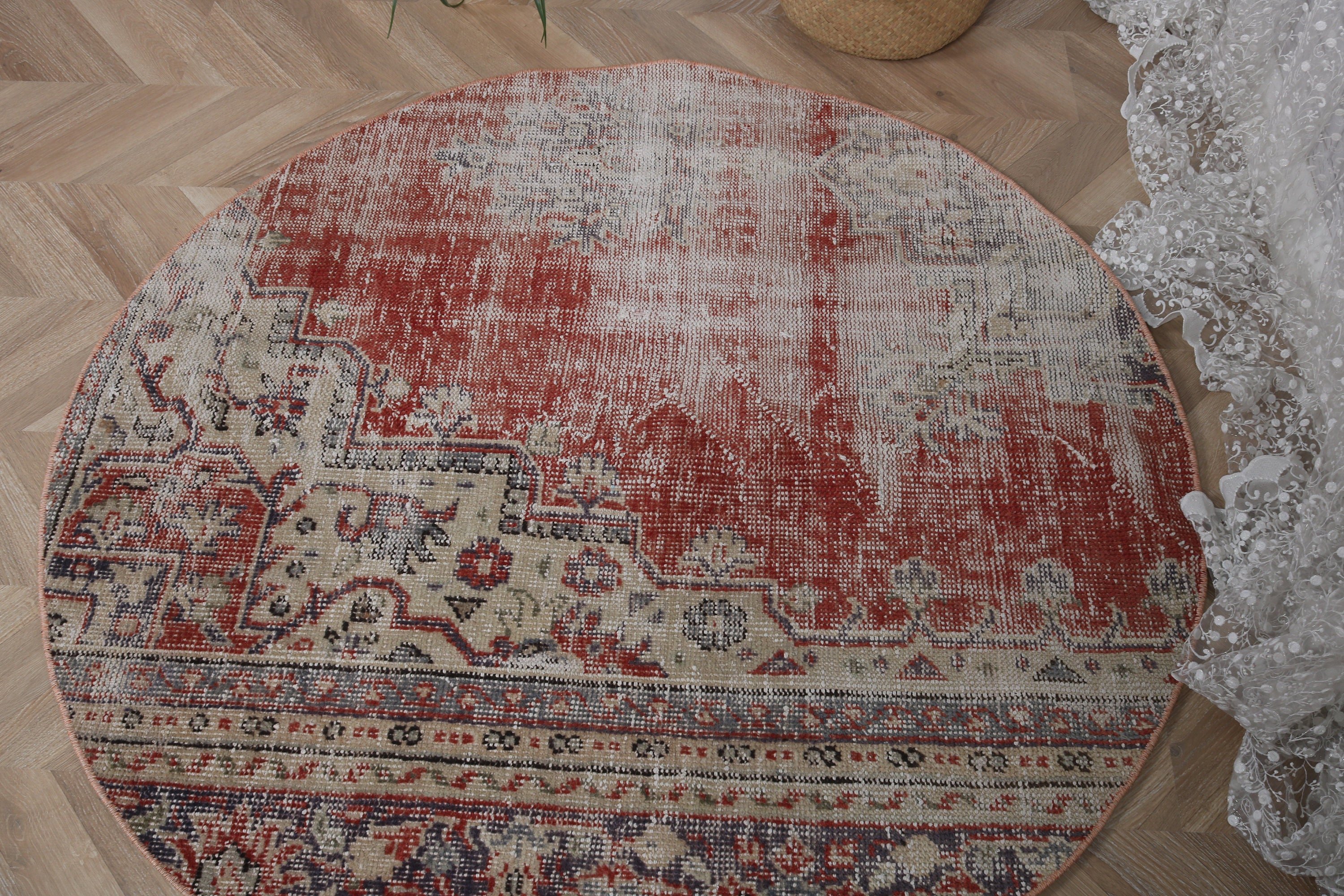 Boho Vurgulu Halı, Türk Halıları, Yatak Odası Halıları, Vintage Vurgulu Halılar, Ev Dekorasyonu Halısı, 4x4.1 ft Aksanlı Halılar, Kırmızı Oryantal Halılar, Vintage Halılar