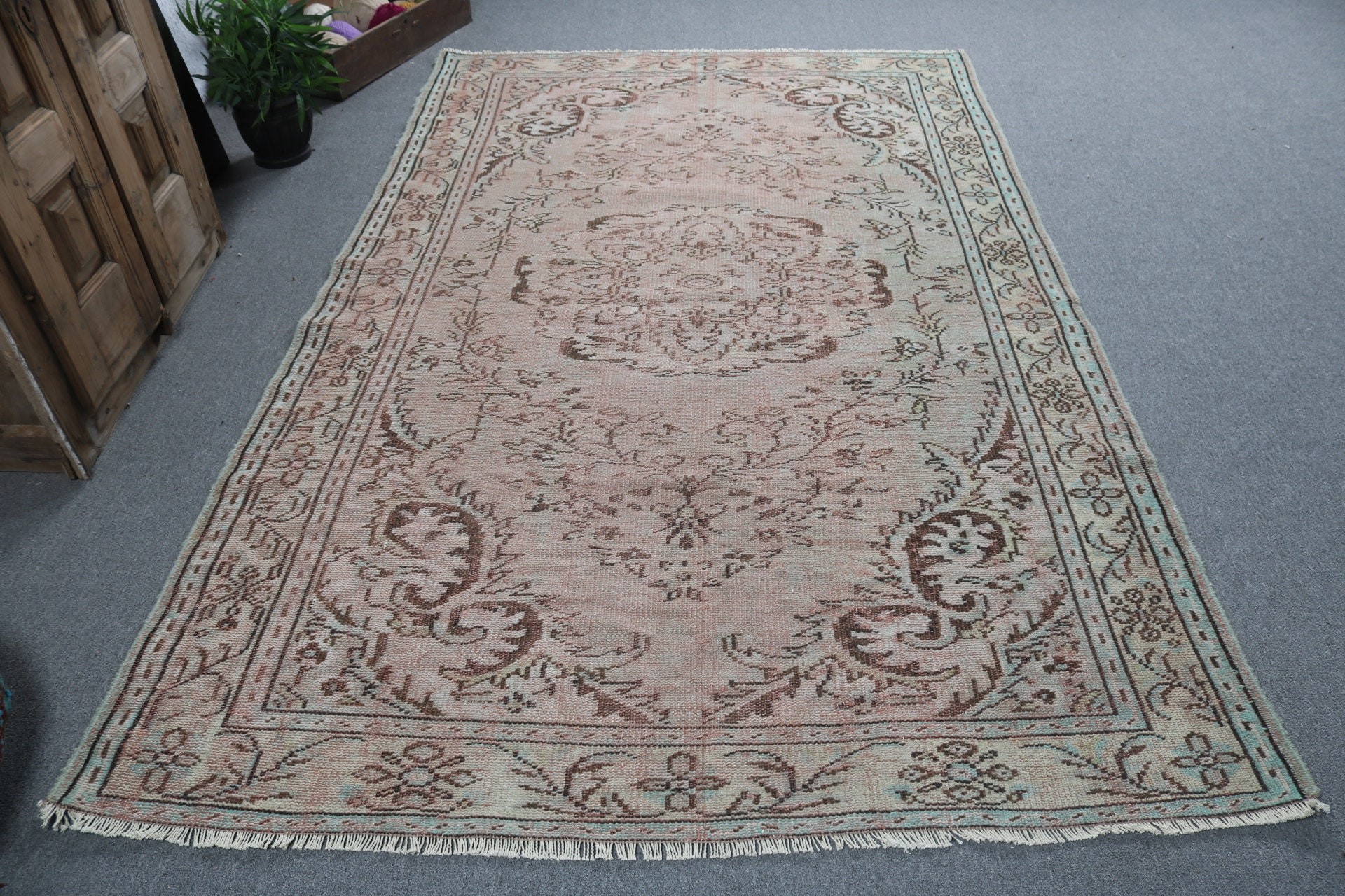 Turuncu Ev Dekor Halısı, Büyük Boho Halıları, Vintage Halılar, 5.7x8.9 ft Büyük Halılar, Salon Halıları, El Dokuma Halıları, Türk Halıları, Oushak Halıları