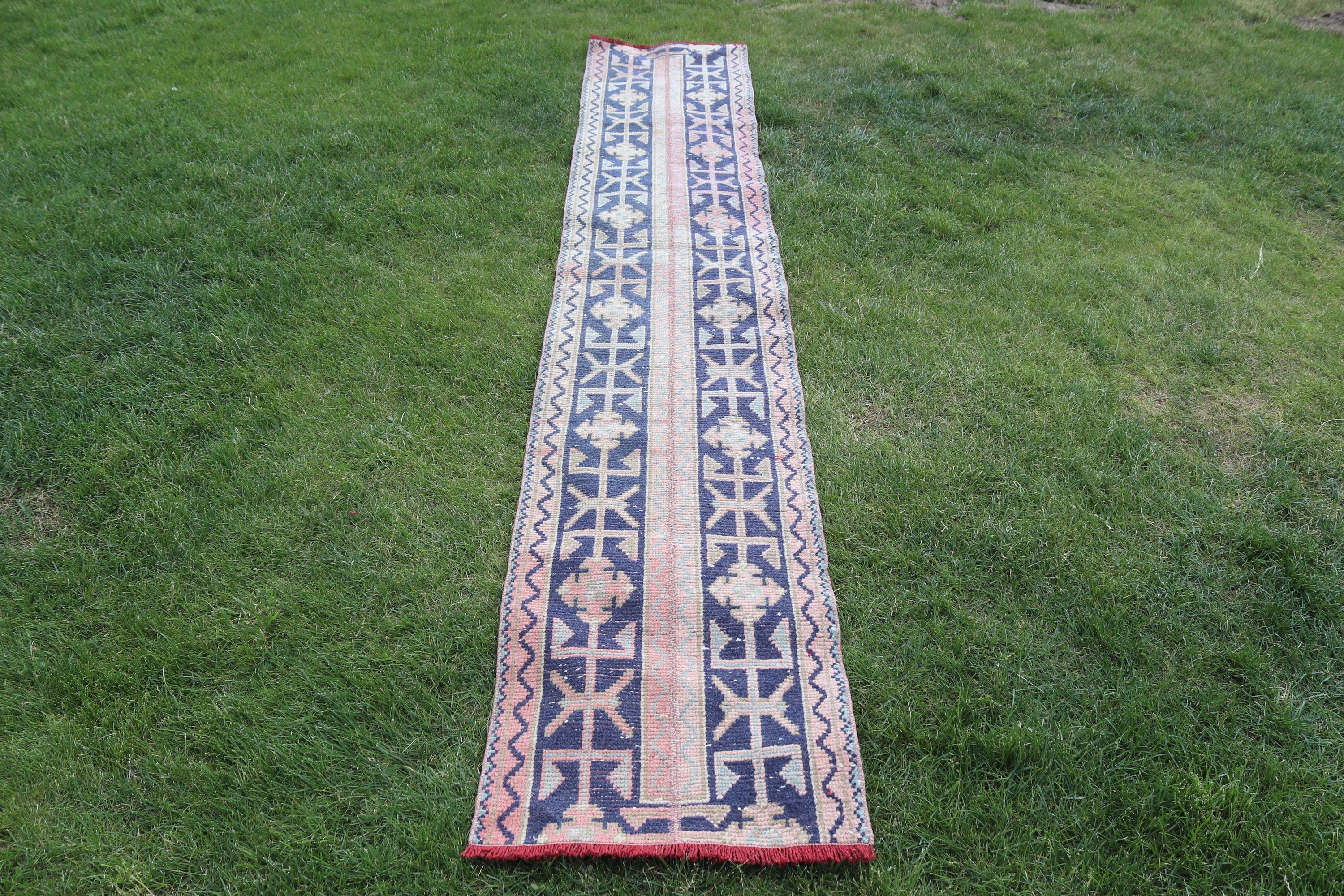 Long Runner Rug, Turkish Rugs, Vintage Rug, Kitchen Rug, Aztec Rug, Blue Boho Rug, Geometric Rug, 1.7x10.5 ft Runner Rug, Anatolian Rugs