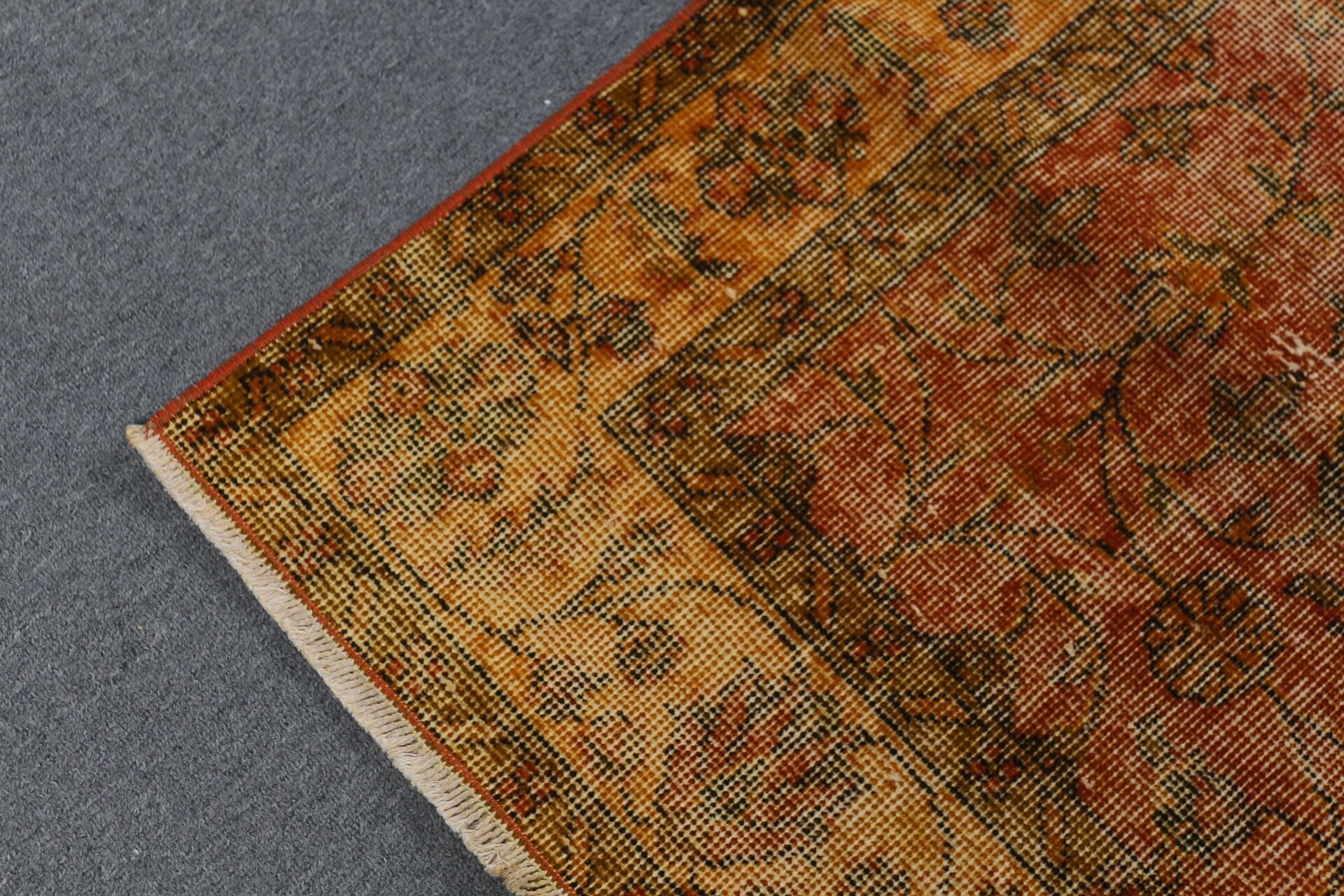 3.7x6.5 ft Area Rug, Orange Floor Rugs, Turkish Rug, Rugs for Area, Dining Room Rug, Antique Rugs, Vintage Rug, Kitchen Rug