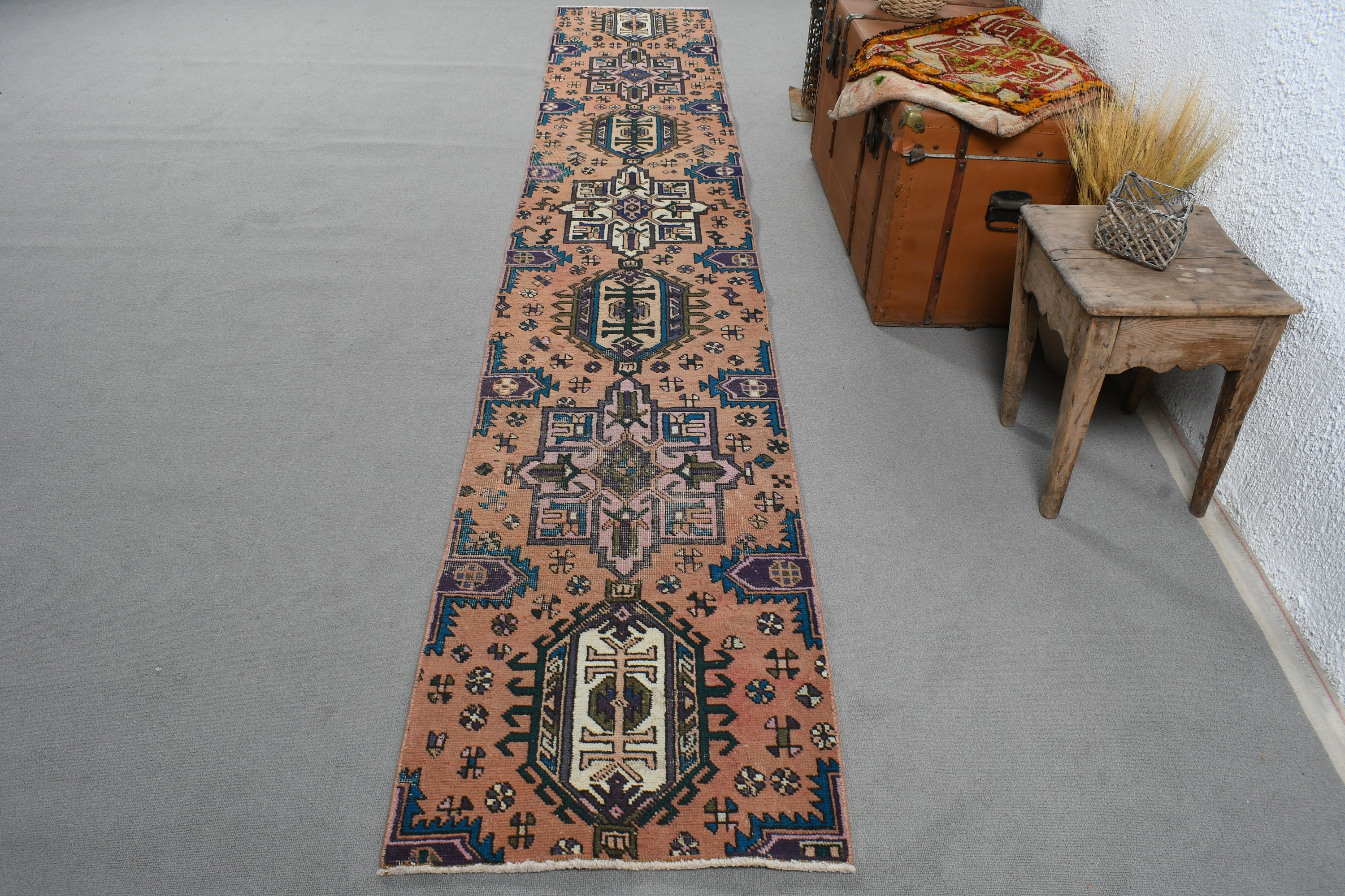 Orange Antique Rugs, 2x12.2 ft Runner Rugs, Antique Rugs, Vintage Rugs, Turkish Rugs, Rugs for Kitchen, Oriental Rug, Hallway Rugs