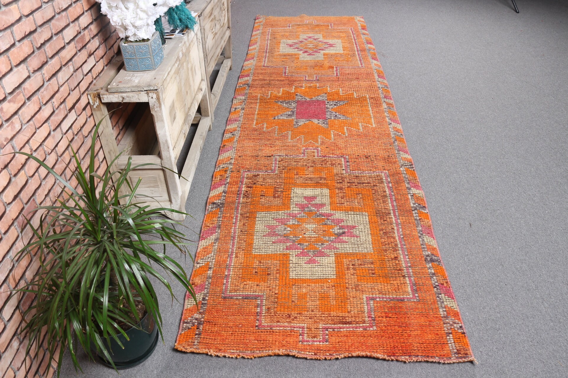 Stair Rug, Muted Rugs, Corridor Rugs, Anatolian Rugs, Orange Wool Rug, Bedroom Rugs, 3.1x11.4 ft Runner Rug, Turkish Rug, Vintage Rug