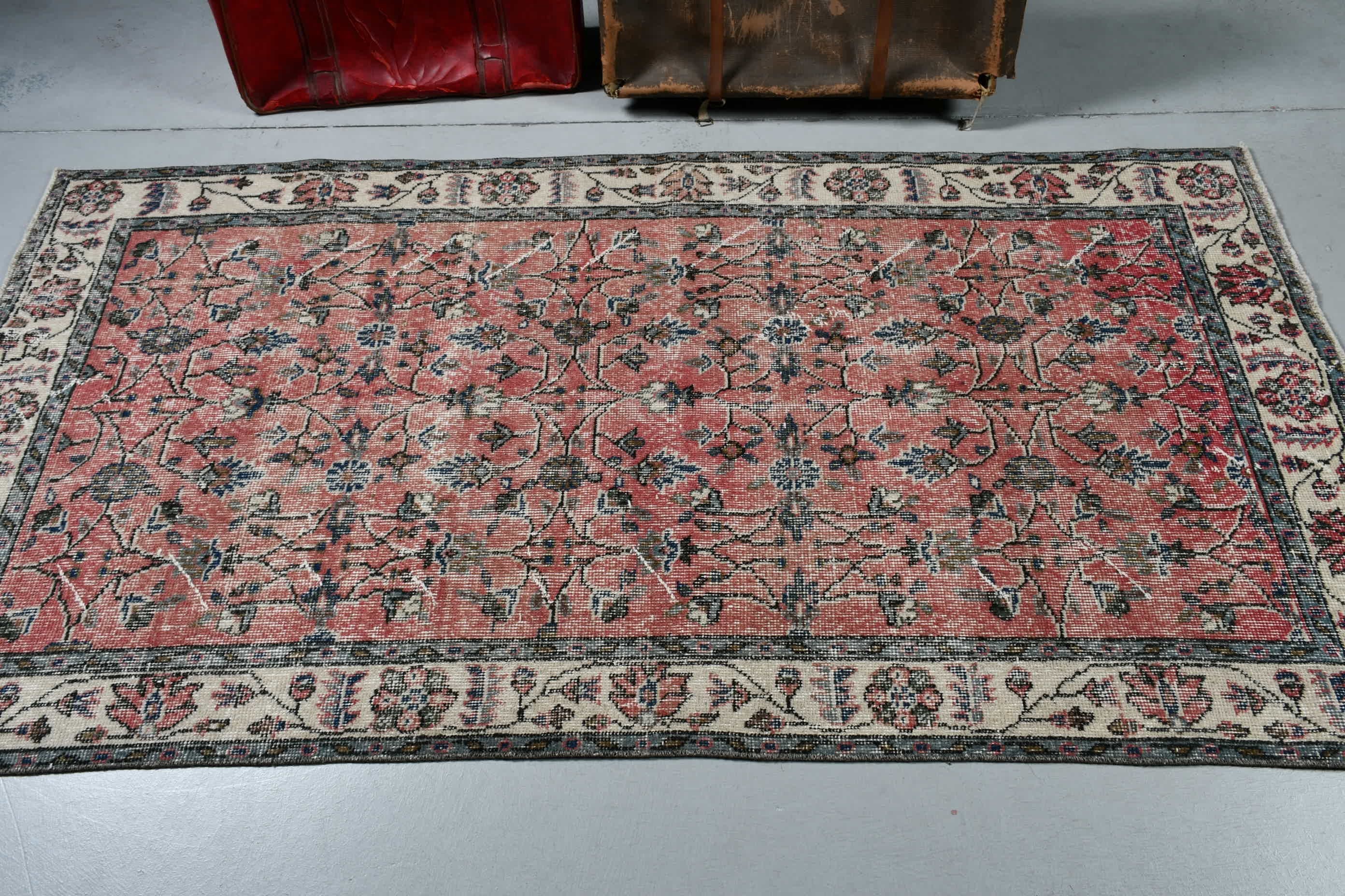 Yemek Odası Halısı, Kırmızı 3.6x6.9 ft Alan Halıları, Mutfak Halısı, Fas Halısı, Türk Halıları, El Dokuma Halısı, Oushak Halısı, Vintage Halılar