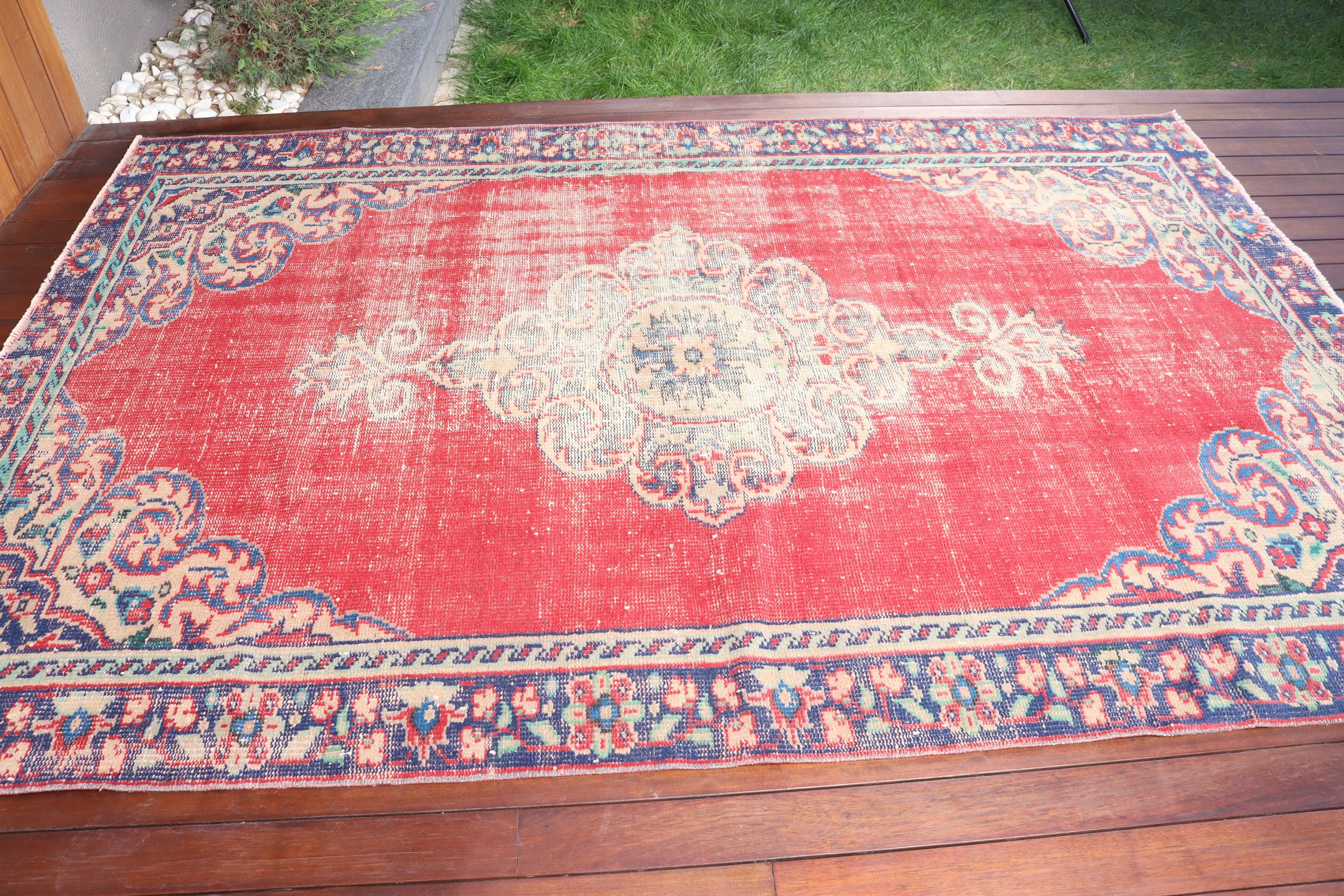 Rugs for Large Vintage, Red Floor Rug, Bedroom Rugs, Large Boho Rug, Vintage Rugs, Geometric Rugs, Turkish Rug, 5.8x8.7 ft Large Rugs