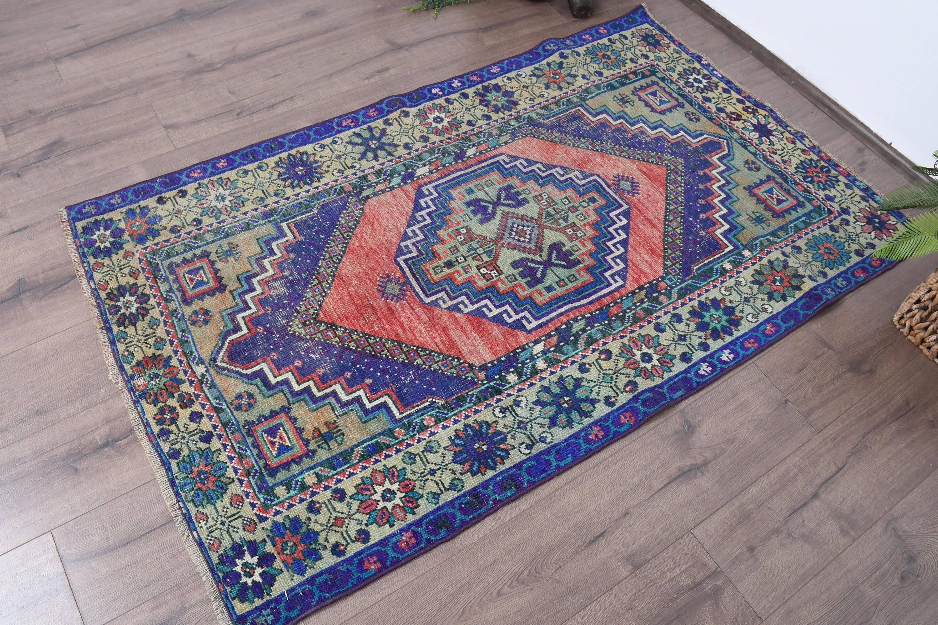 Rugs for Entry, Kitchen Rug, Vintage Rugs, Blue Antique Rugs, Entry Rug, Turkish Rug, 3.4x5.8 ft Accent Rugs, Cool Rug, Home Decor Rugs