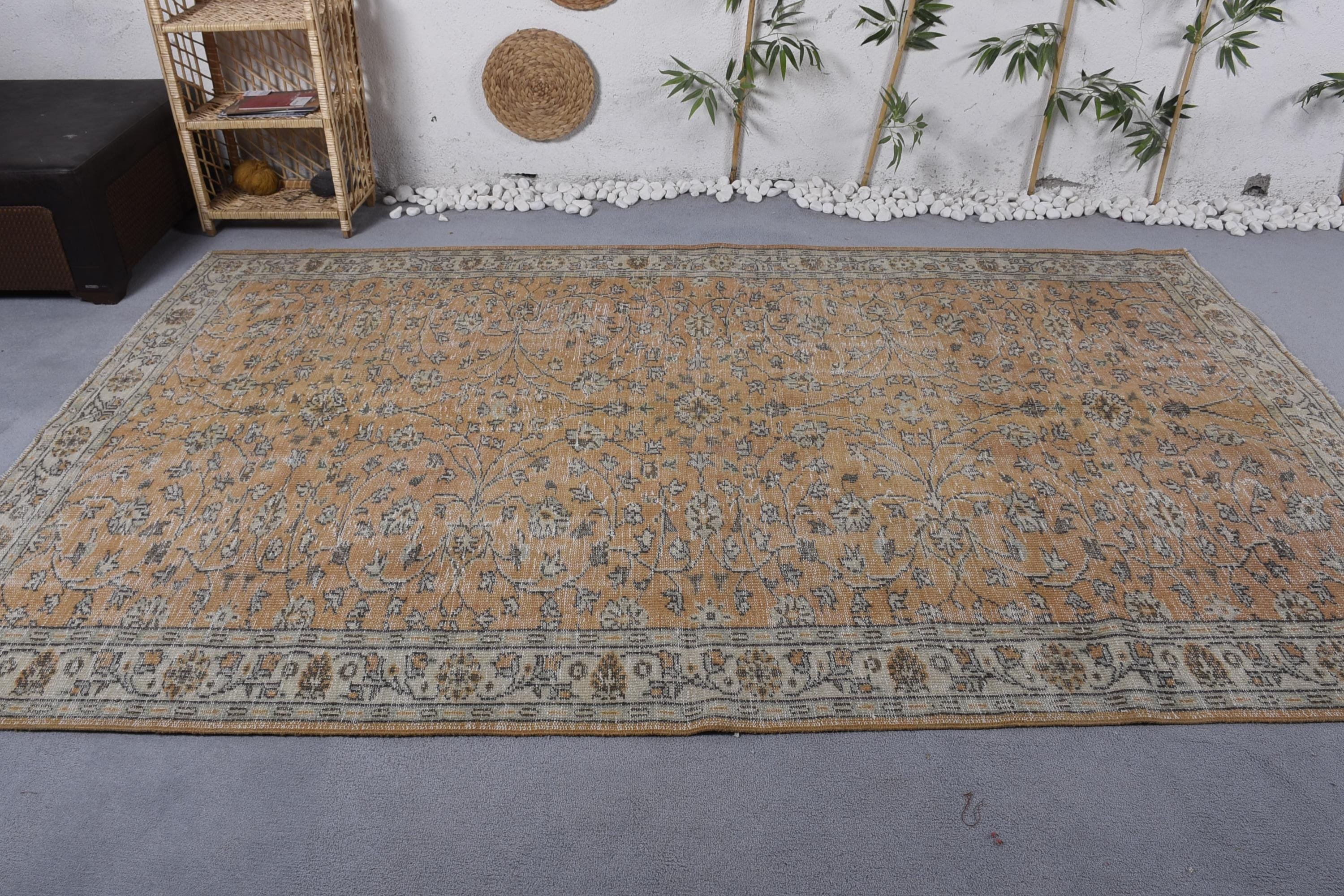 El Dokuma Halı, Yatak Odası Halısı, Salon Halıları, Turuncu Havalı Halılar, Türk Halıları, Vintage Halı, 6.2x10 ft Büyük Halılar, Yer Halıları, El Yapımı Halılar