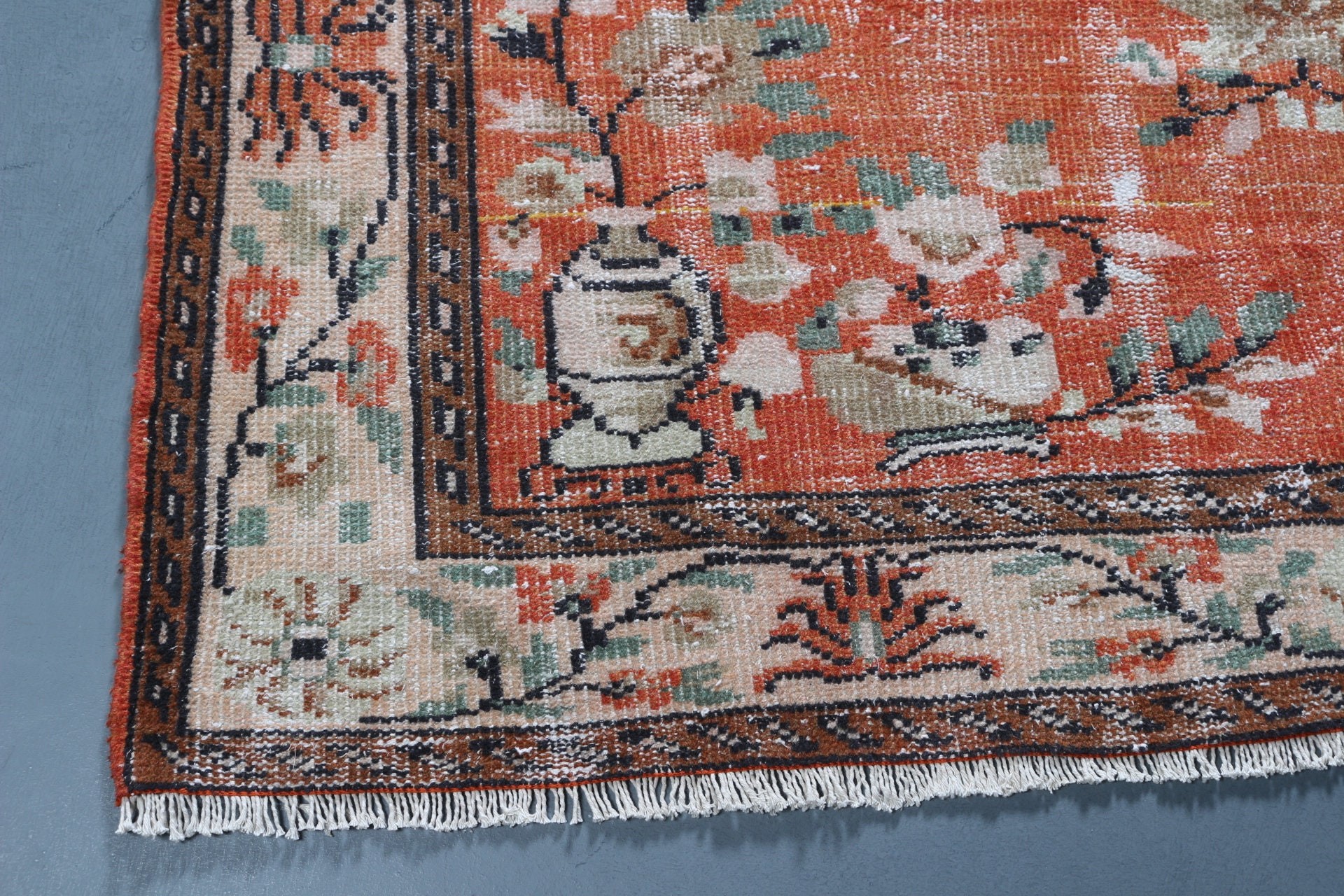 Turuncu Mutfak Halısı, Vintage Halılar, Yemek Odası Halısı, Yer Halıları, El Yapımı Halı, 6.1x9 ft Büyük Halı, Yün Halılar, Türk Halısı, Salon Halıları