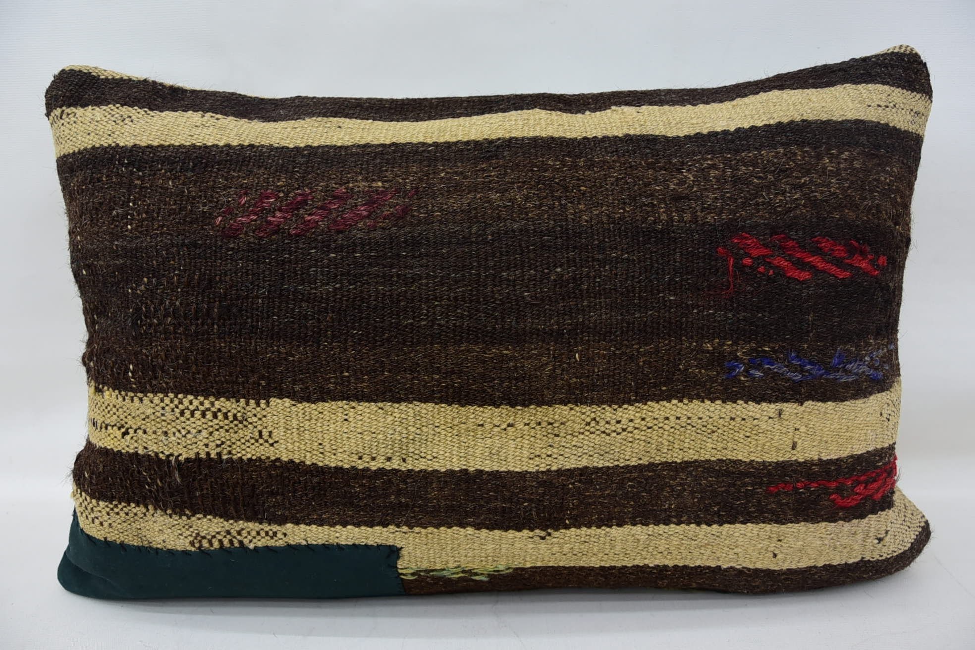 Kilim Pillow, 16"x24" Brown Pillow, Anatolian Pillow Sham, Handmade Kilim Cushion, Pillow for Couch, Knitted Pillow, Pastel Pillow Case