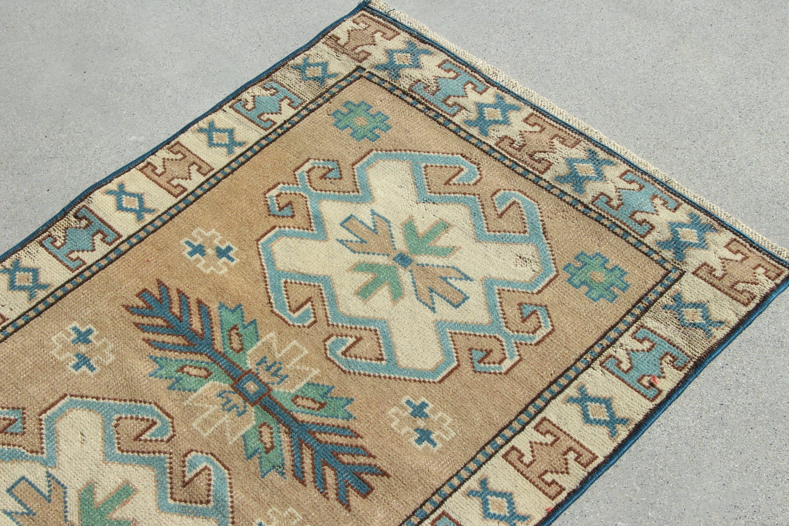 Mavi 2.3x3.5 ft Küçük Halılar, Paspas Halısı, Vintage Halılar, El Dokuma Halılar, Küçük Vintage Halılar, Aztek Halısı, Boho Halıları, Türk Halısı