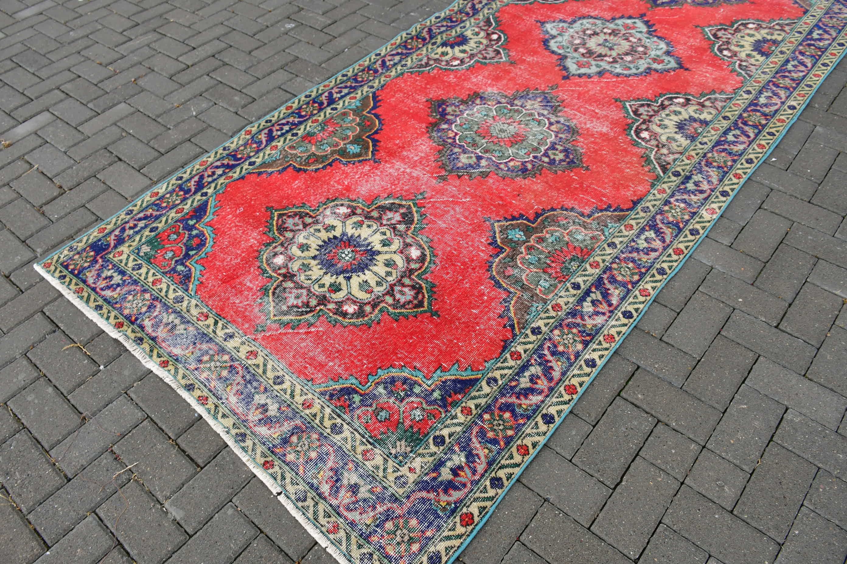 Türk Halıları, Mutfak Halısı, Mutfak Halıları, Sanat Halısı, Vintage Halı, 4.6x12.8 ft Runner Halısı, Oryantal Halılar, Kırmızı Oushak Halıları, Anadolu Halısı