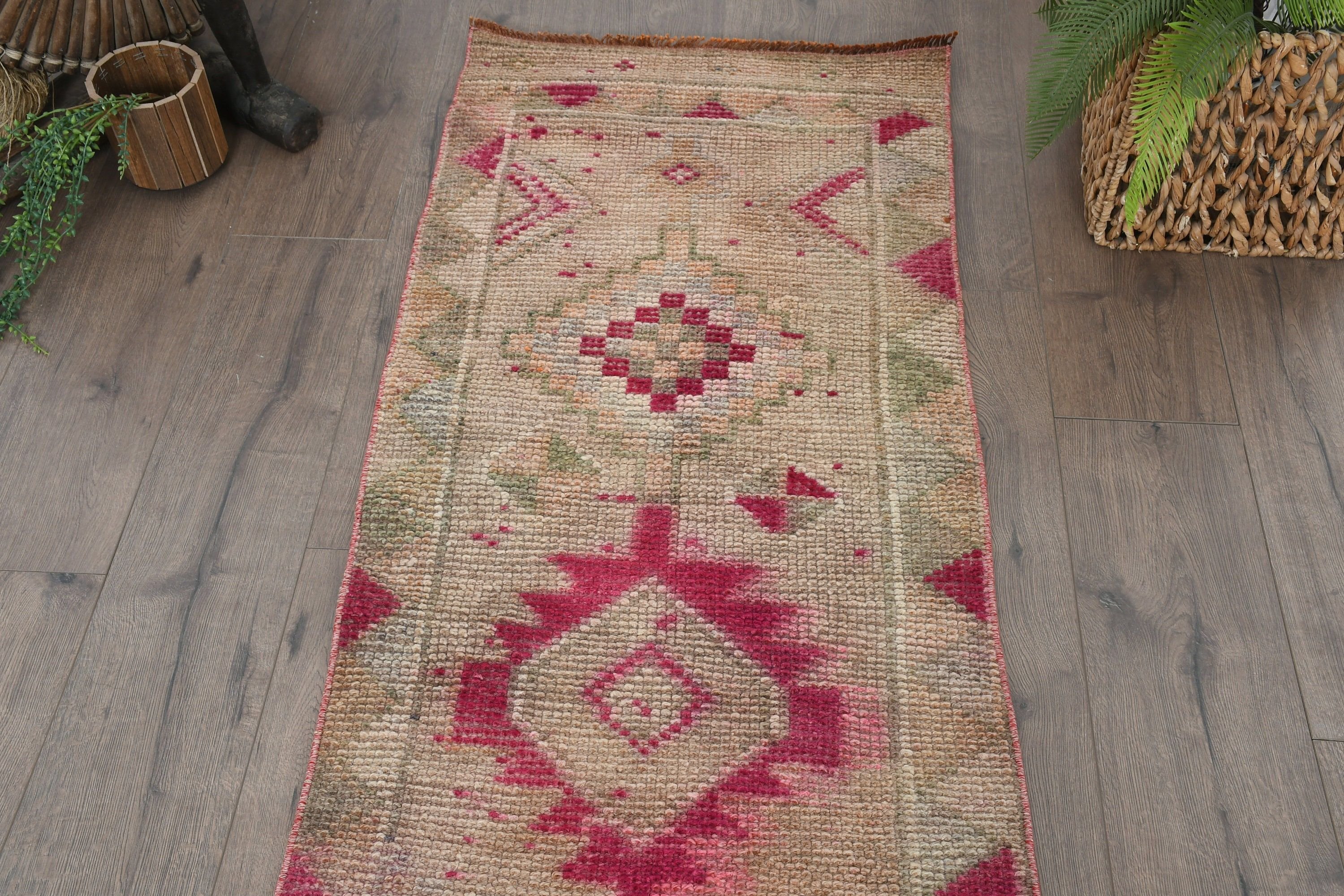 Vintage Rugs, Corridor Rugs, Floor Rug, 2.1x13.1 ft Runner Rugs, Turkish Rug, Moroccan Rug, Pale Rug, Rugs for Kitchen, Pink Kitchen Rug