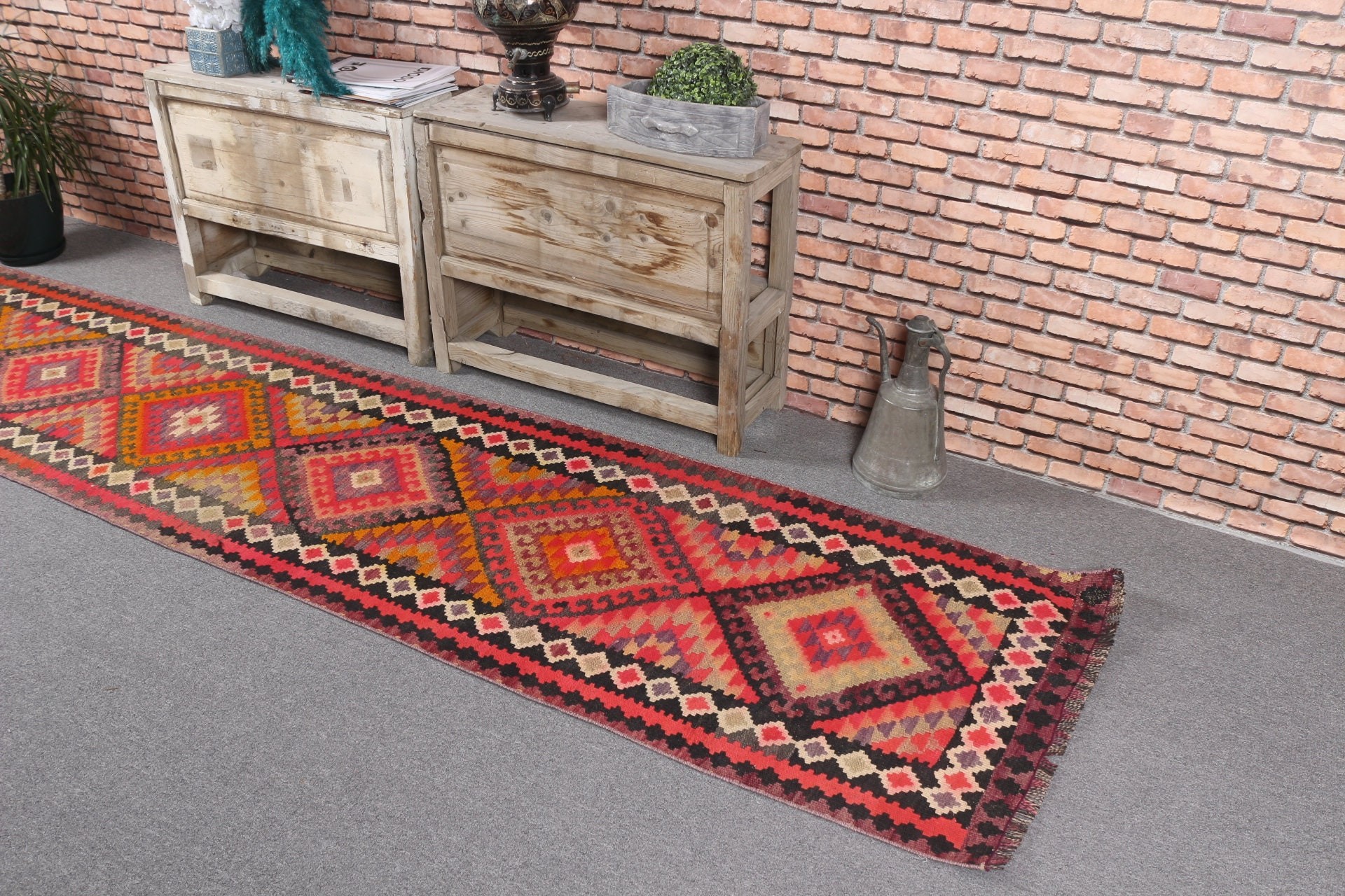 Koridor Halıları, Türk Halısı, Vintage Halı, Fas Halısı, Yün Halıları, Koridor Halısı, 2,5x10,6 ft Runner Halısı, Boho Halısı, Pembe Mutfak Halısı