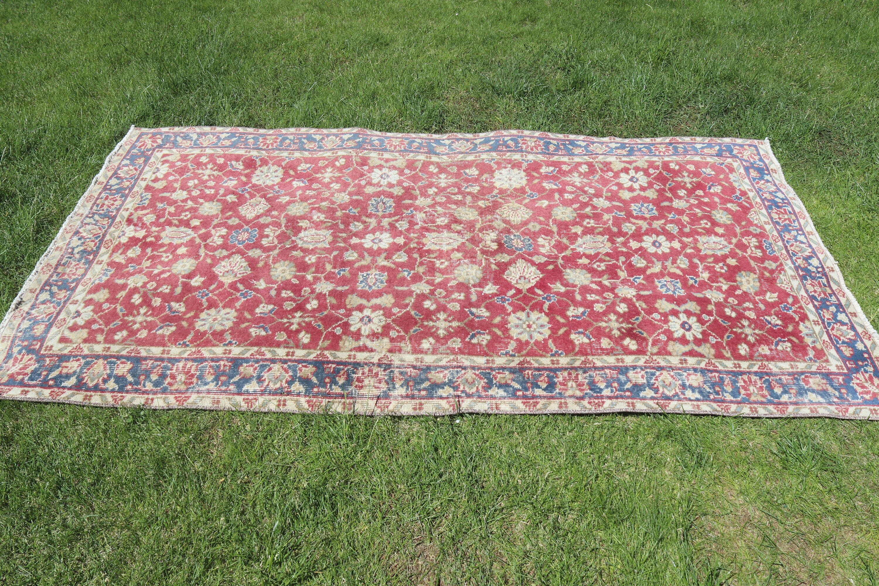 3.8x6.9 ft Area Rug, Rugs for Kitchen, Red Floor Rug, Antique Rug, Turkish Rug, Bedroom Rug, Oushak Area Rugs, Vintage Rugs, Moroccan Rugs