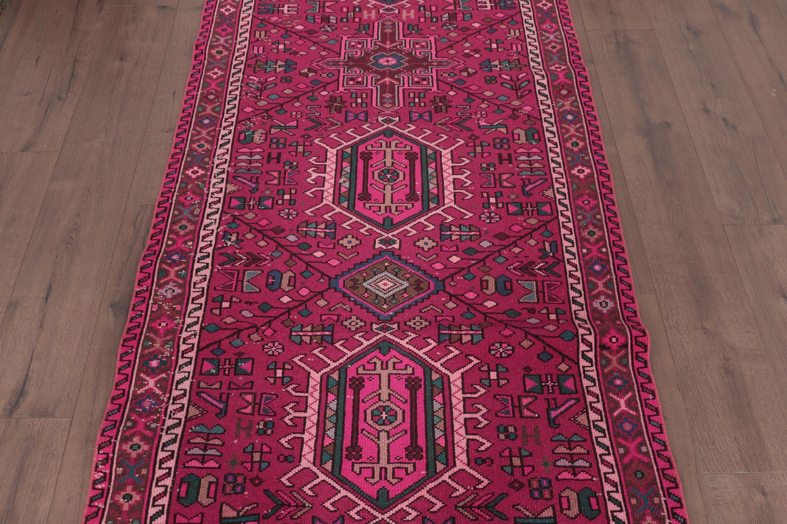 3.3x12.5 ft Runner Rug, Boho Rug, Long Runner Rugs, Pink Moroccan Rugs, Corridor Rug, Turkish Rugs, Antique Rug, Vintage Rug, Bedroom Rugs