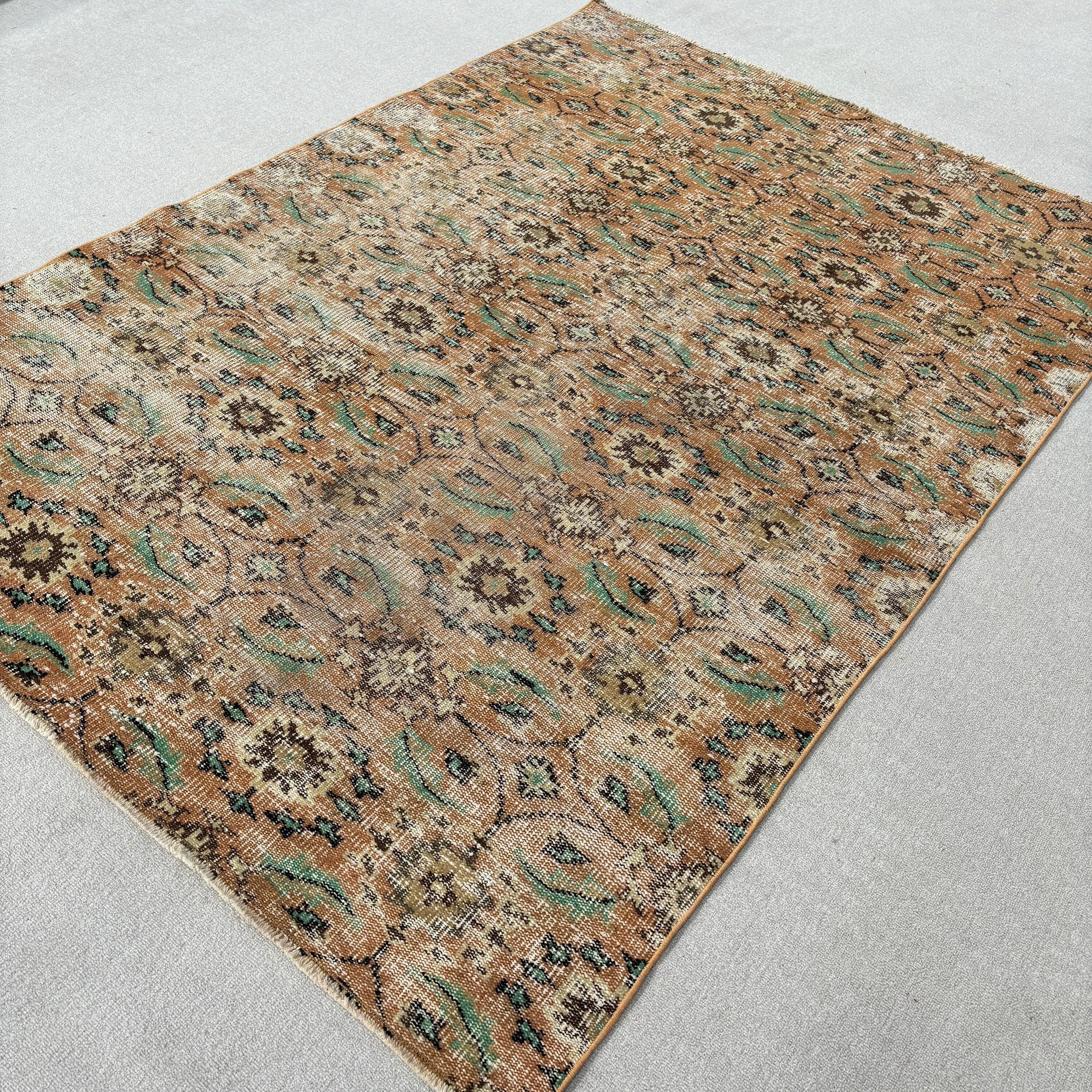 Vintage Halı, El Dokuma Halılar, Oturma Odası Halıları, Boho Halı, 5,2x7,2 ft Alan Halıları, Türk Halıları, Turuncu Anadolu Halısı, Oushak Bölge Kilimi