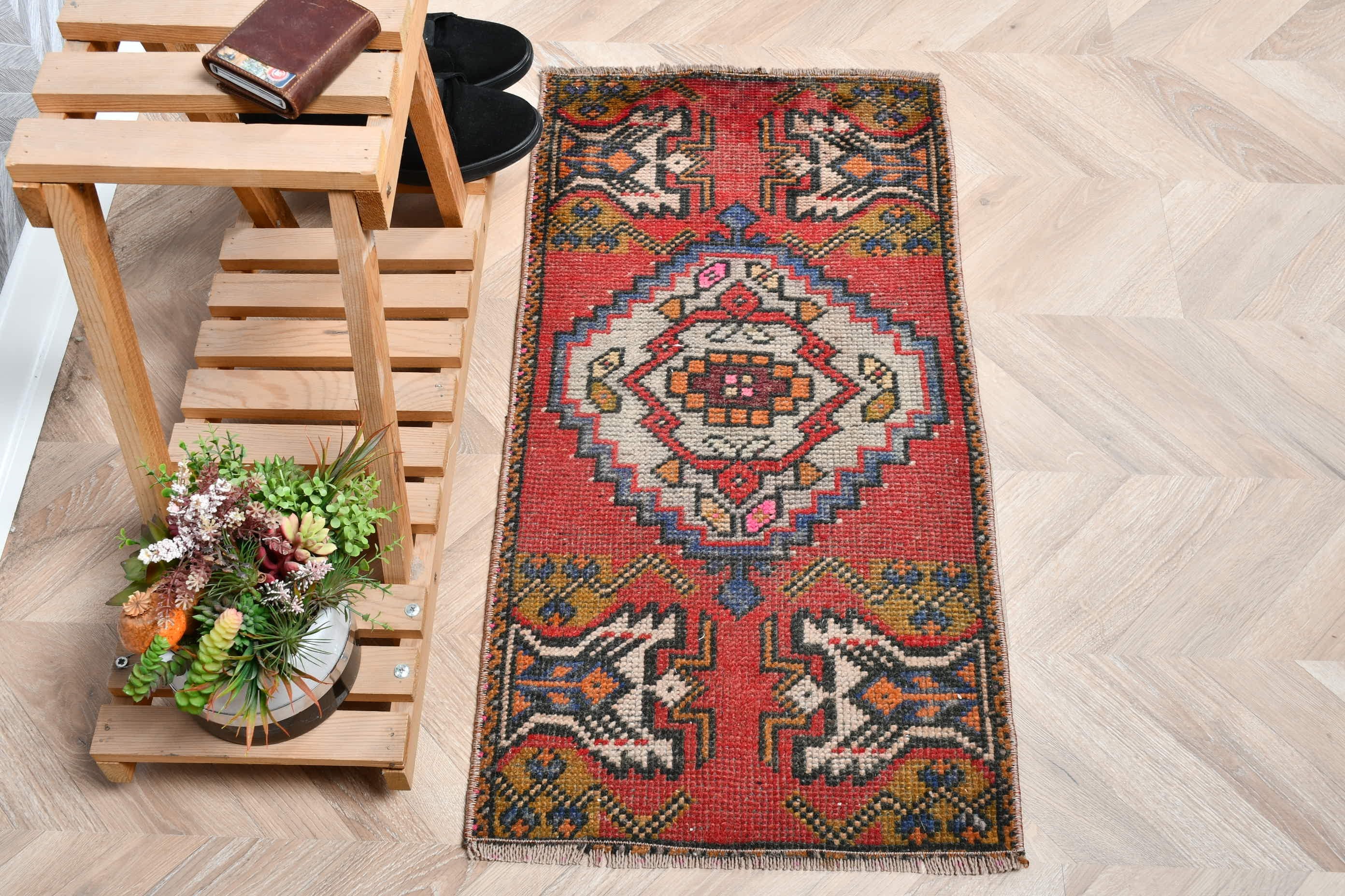 Red Home Decor Rug, Turkish Rug, Home Decor Rug, Vintage Rug, 1.5x3 ft Small Rug, Bedroom Rug, Pastel Rug, Nursery Rug