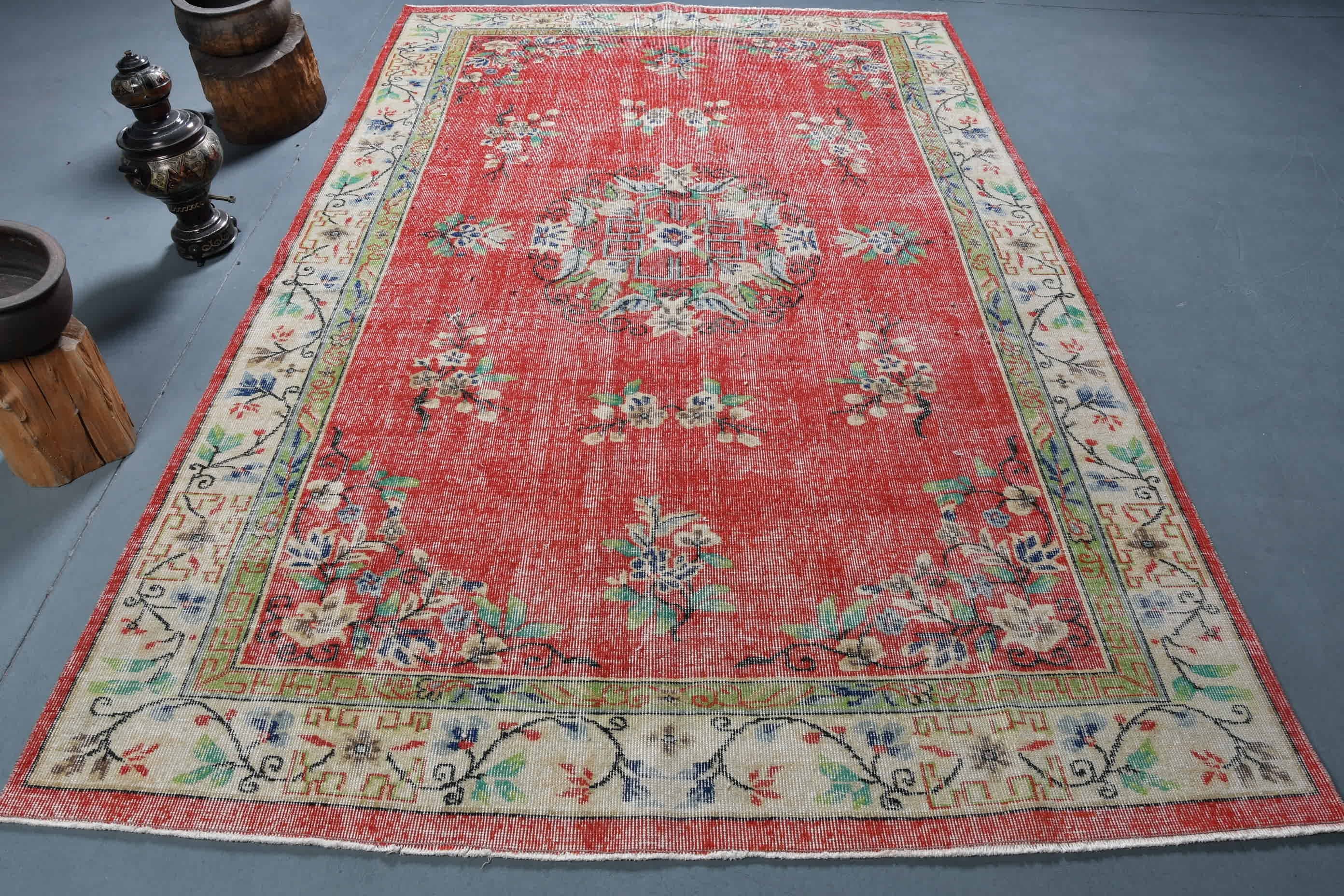 Living Room Rug, Red Anatolian Rug, Designer Rug, Kitchen Rug, Bedroom Rugs, 6.1x9.6 ft Large Rugs, Turkish Rug, Vintage Rugs