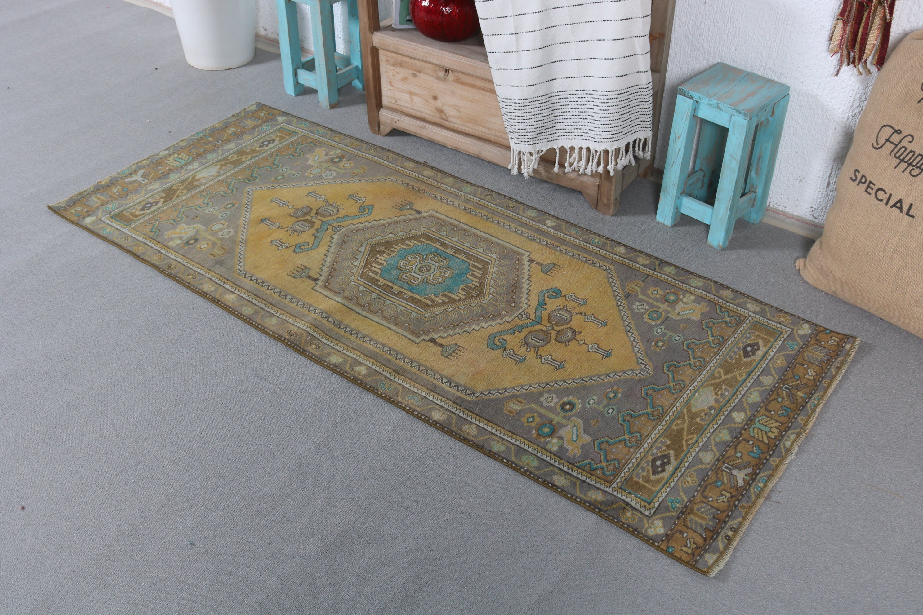 Turkish Rug, Entry Rugs, Moroccan Rug, Rugs for Bedroom, Nursery Rugs, Bronze Antique Rug, Vintage Rug, 2.5x6.1 ft Accent Rug, Oushak Rug