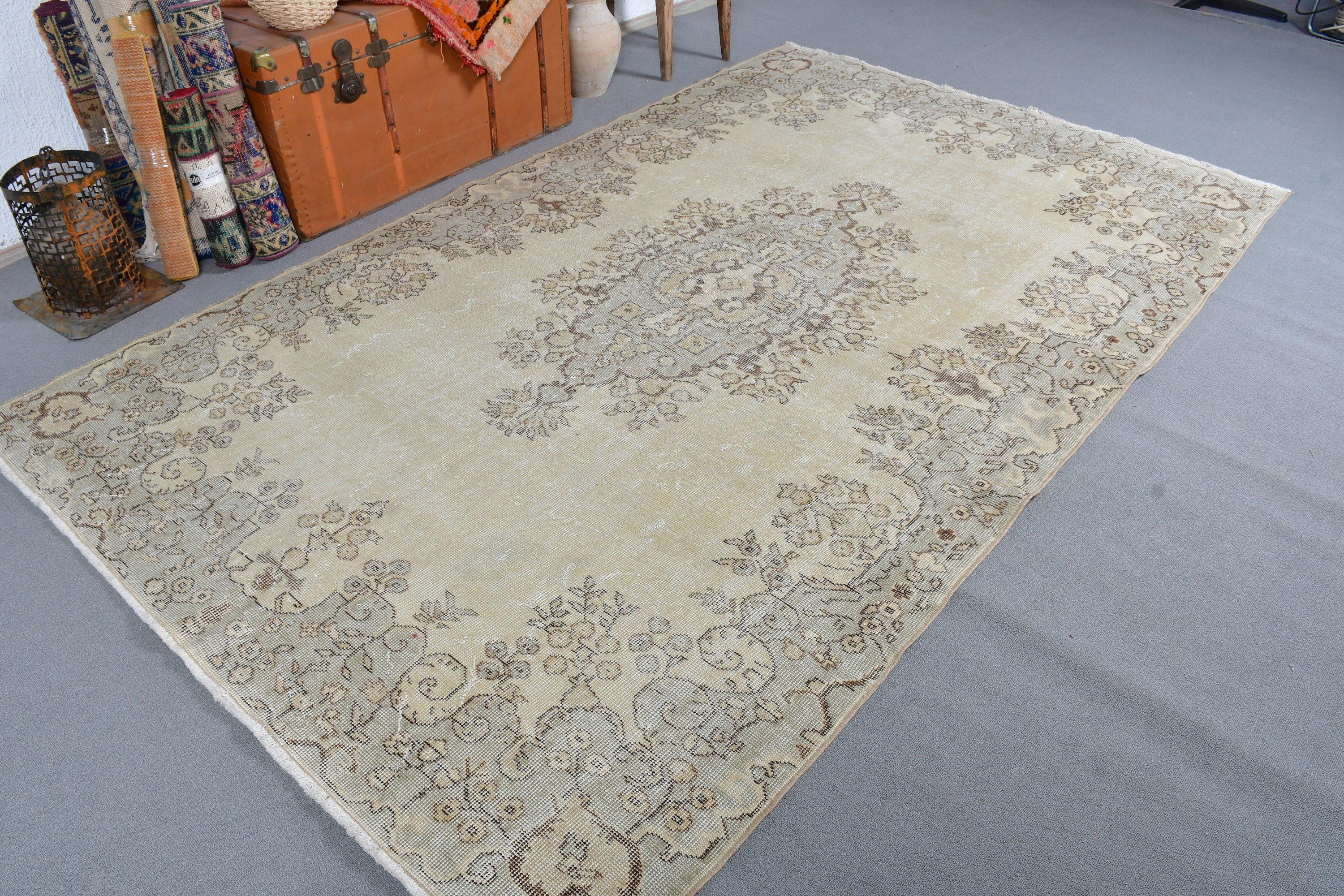 5.8x9.6 ft Large Rug, Salon Rug, Vintage Rug, Kitchen Rugs, Anatolian Rug, Beige Bedroom Rugs, Living Room Rugs, Turkish Rug, Handmade Rug