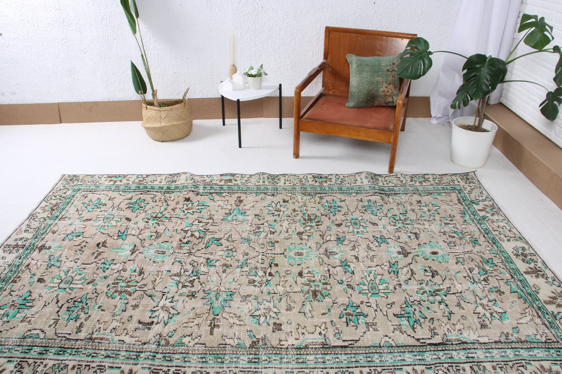 Vintage Halılar, Türk Halıları, Oturma Odası Halısı, 5.2x8.8 ft Büyük Halı, Büyük Boho Halıları, Yatak Odası Halıları, Lüks Halı, Yeşil Fas Halısı